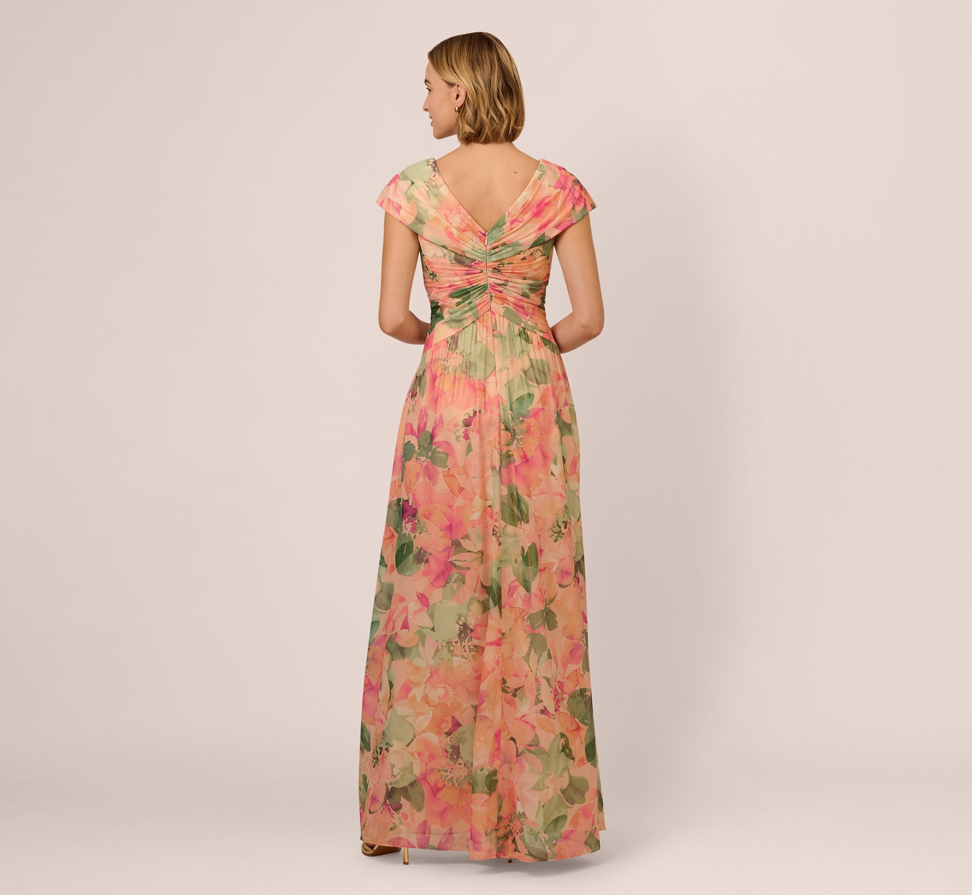 Printed Front Twist Gown In Blush Multi