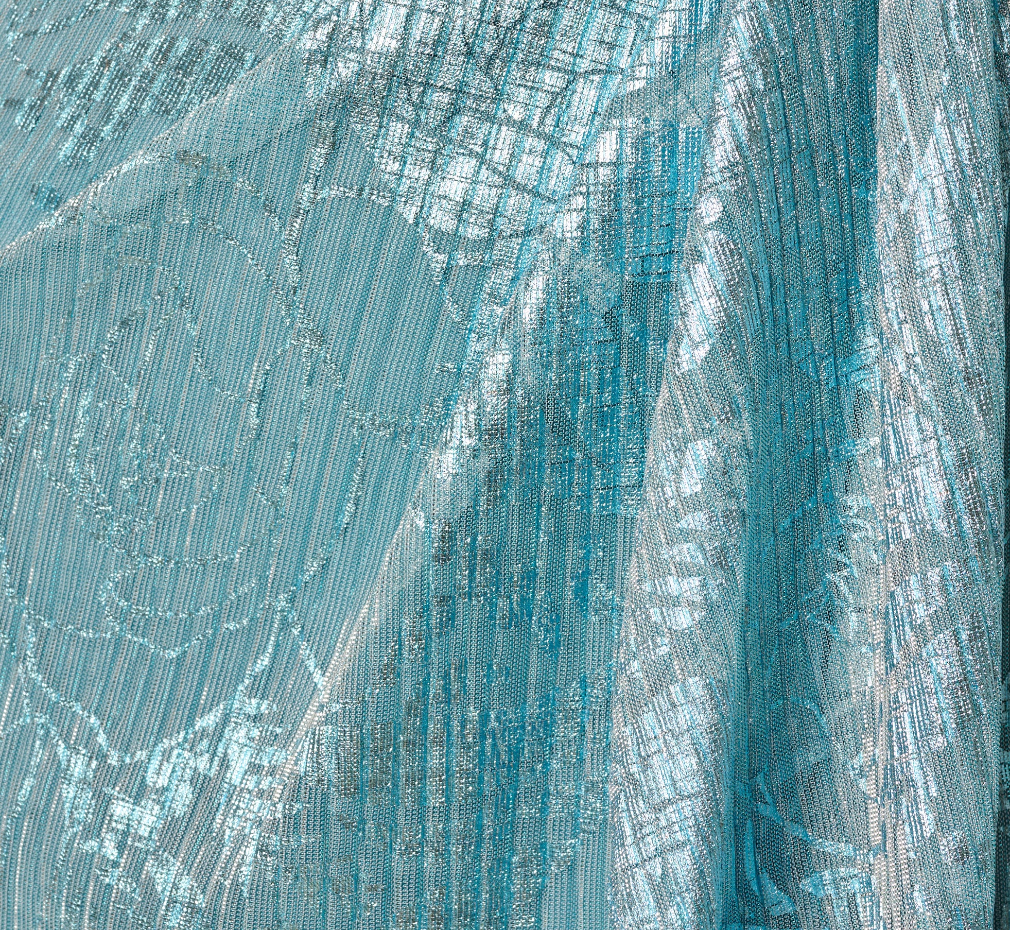 Crinkle Metallic Floral Draped Gown In Blue
