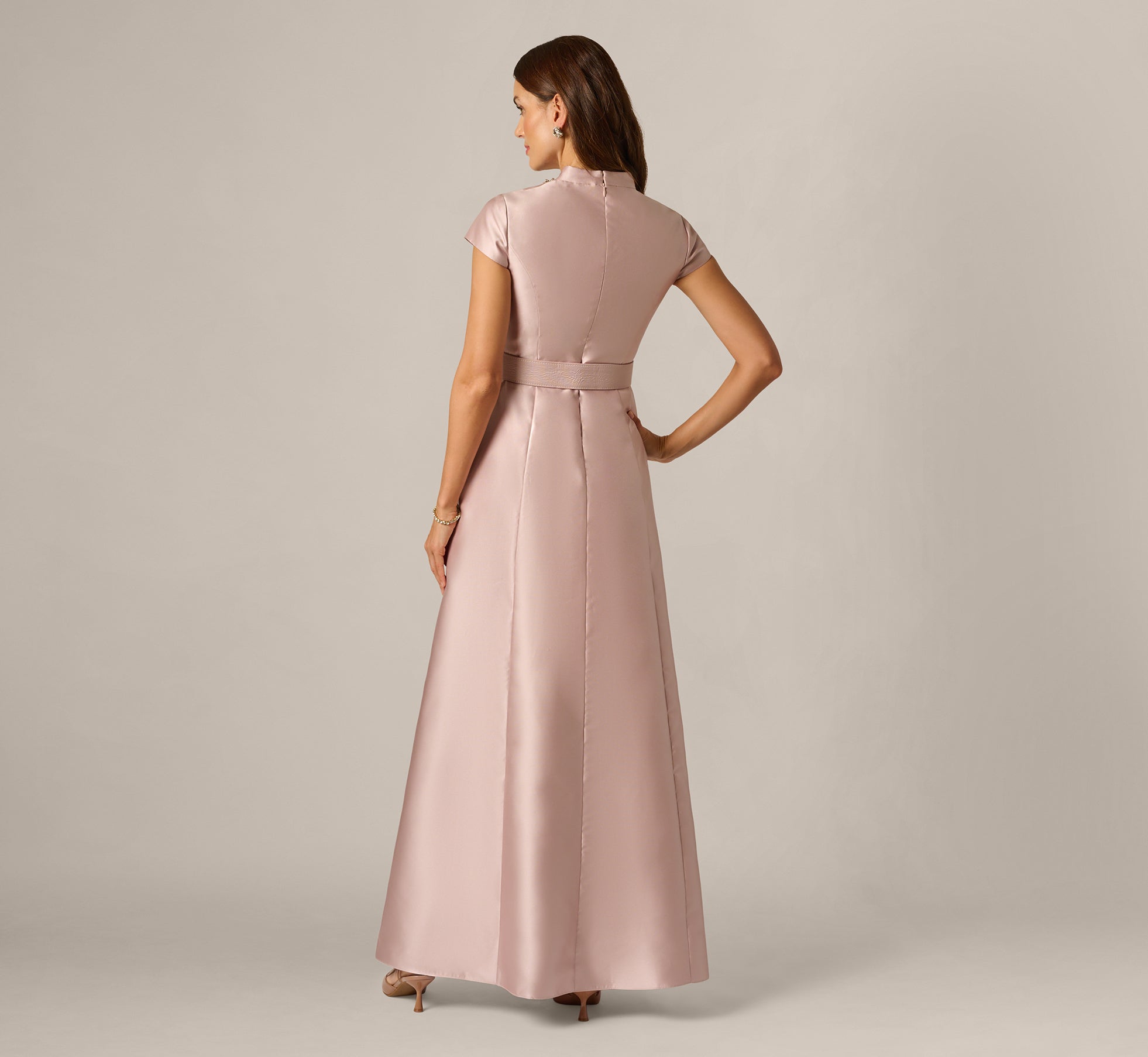 Cap Sleeve Beaded Collar Ballgown In Bellini