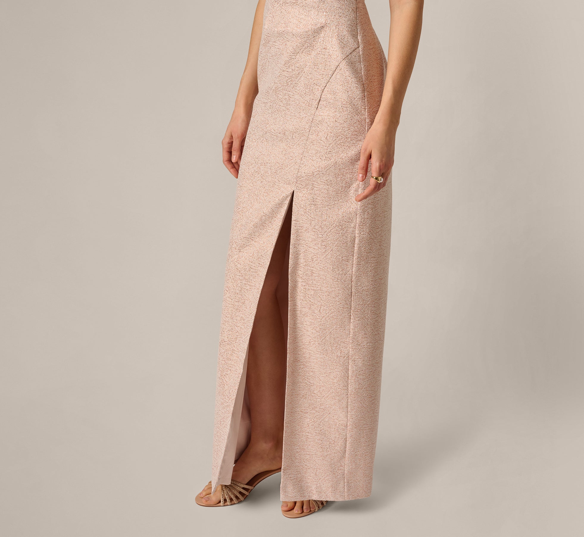 Off Shoulder Draped Stretch Jacquard Gown In Blush