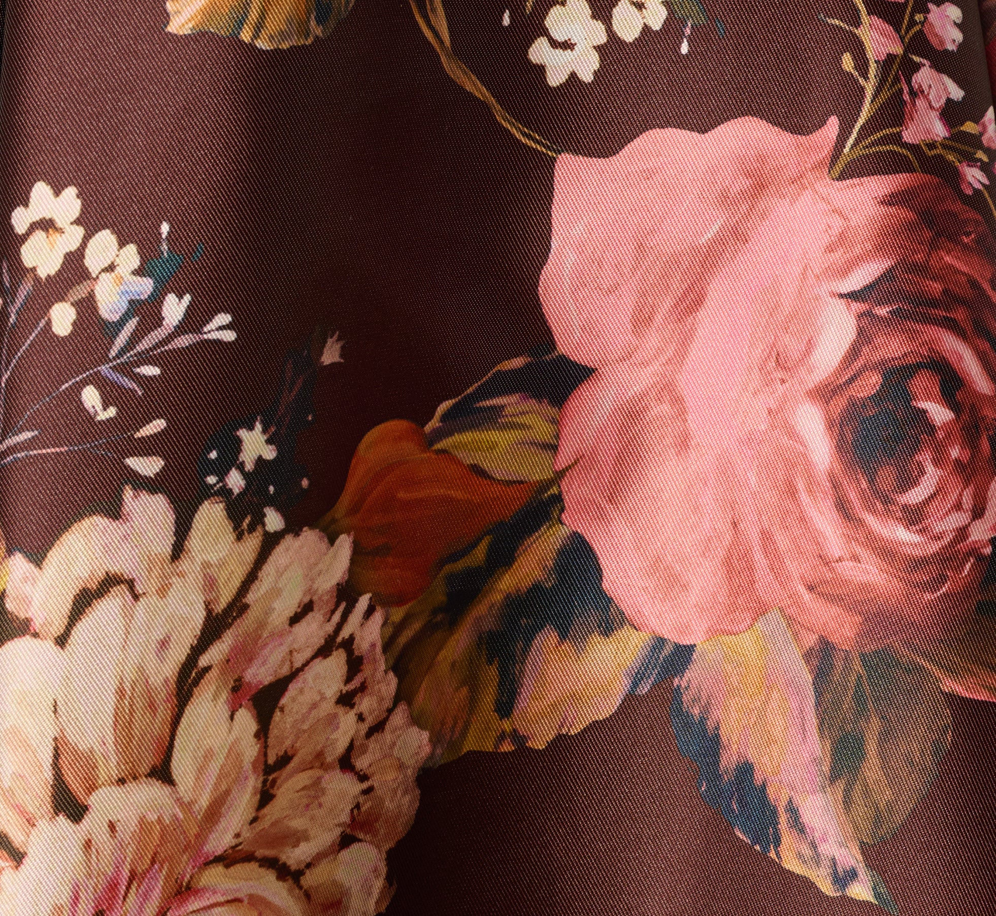 Short Sleeve Rose Floral Ballgown In Brown Multi
