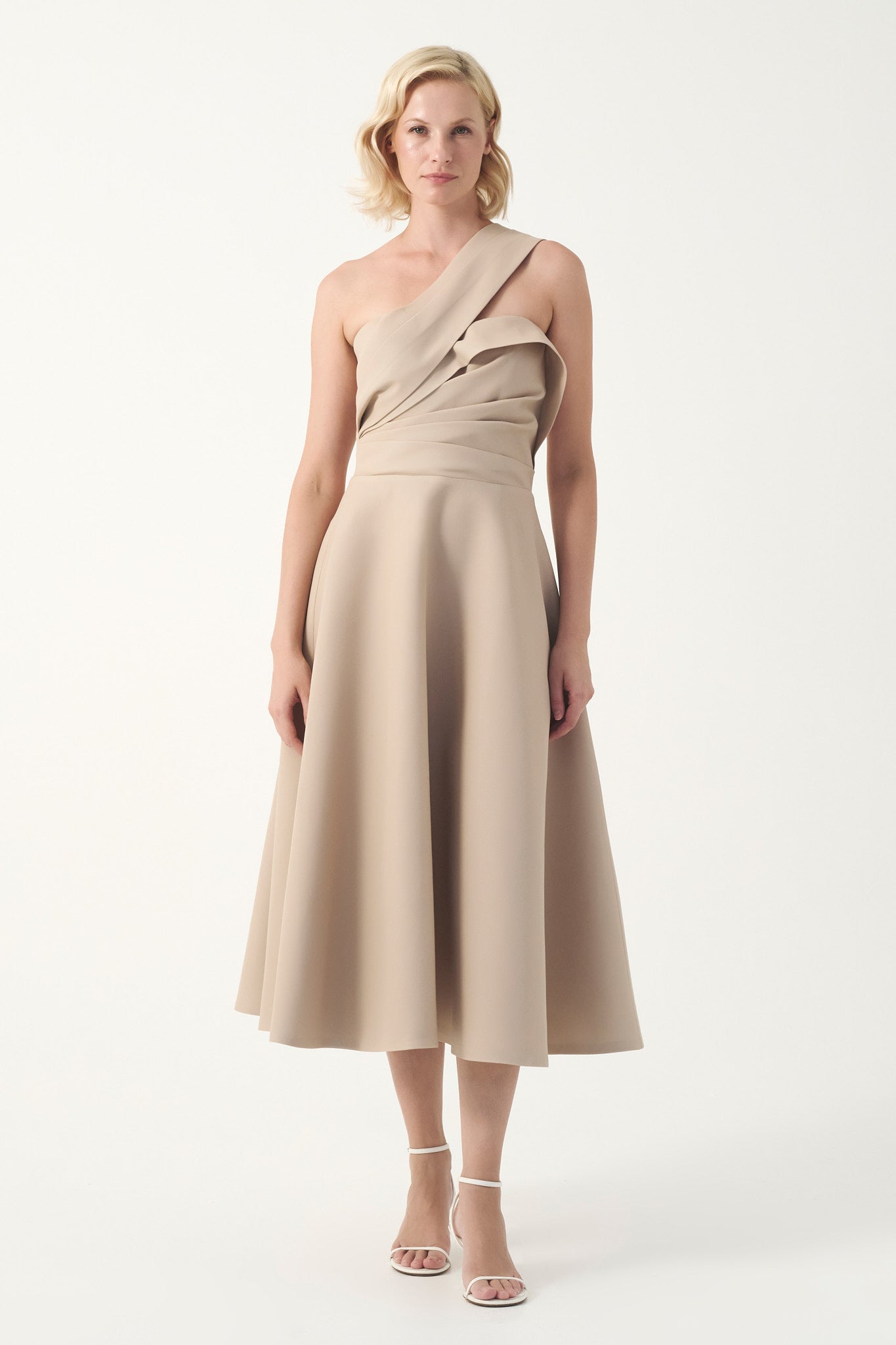One-Shoulder Draped Midi Dress