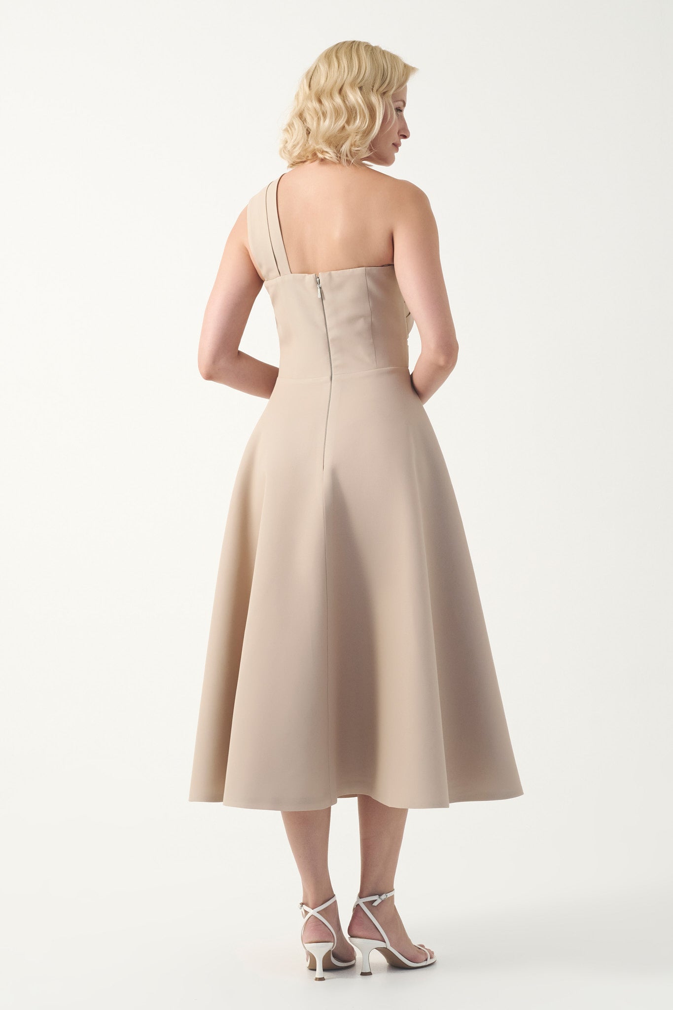 One-Shoulder Draped Midi Dress