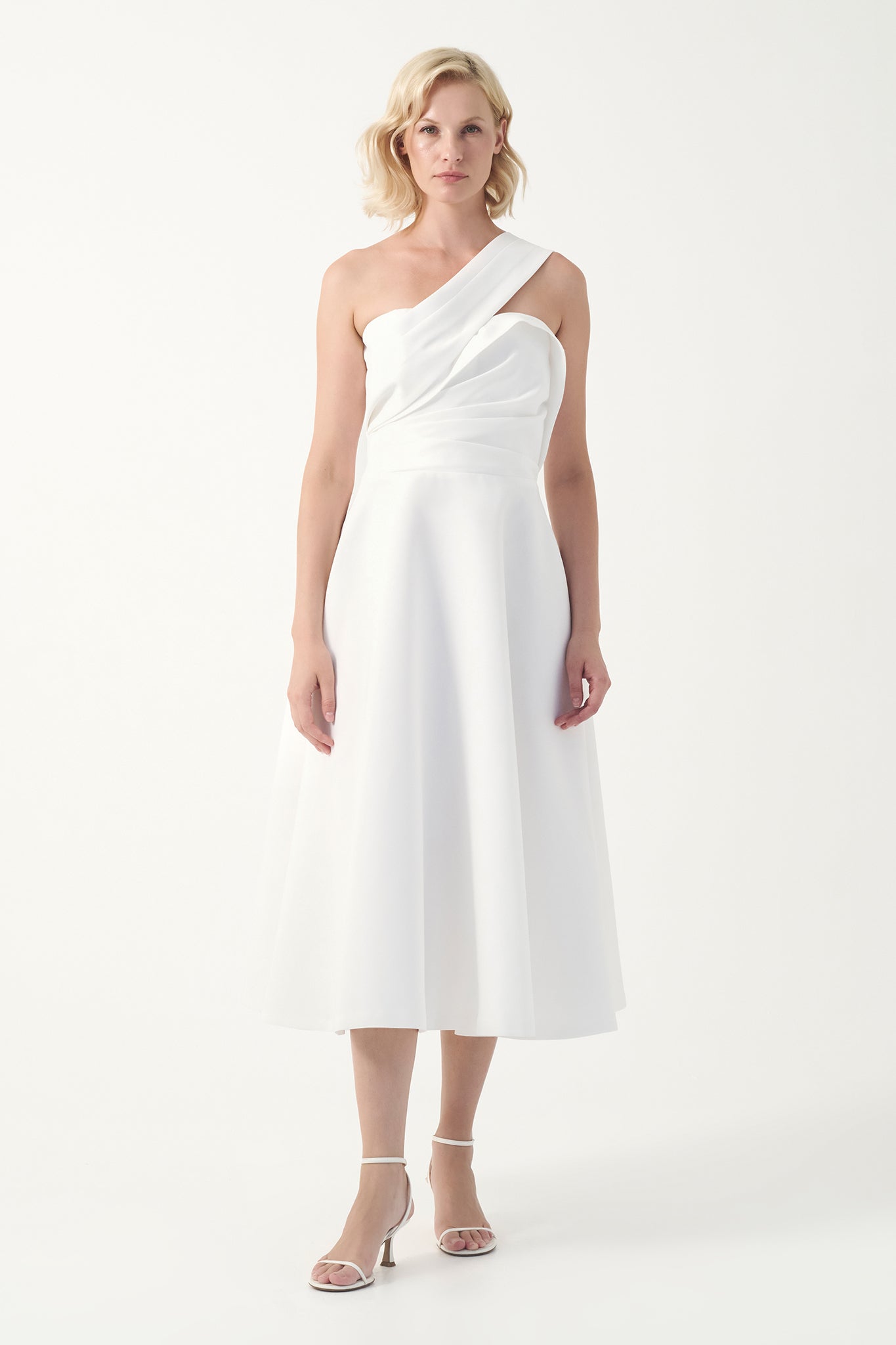 One-Shoulder Draped Midi Dress