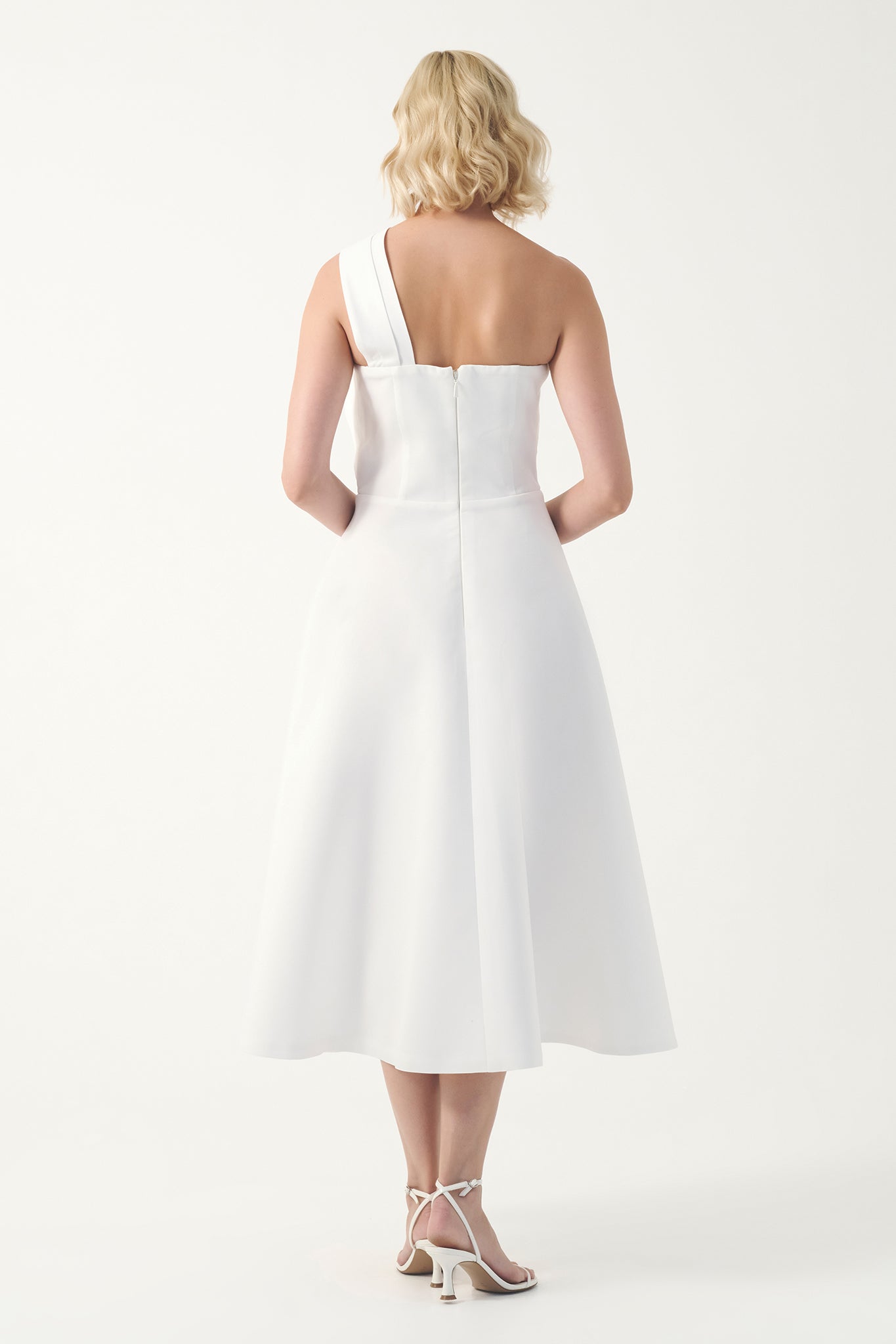 One-Shoulder Draped Midi Dress
