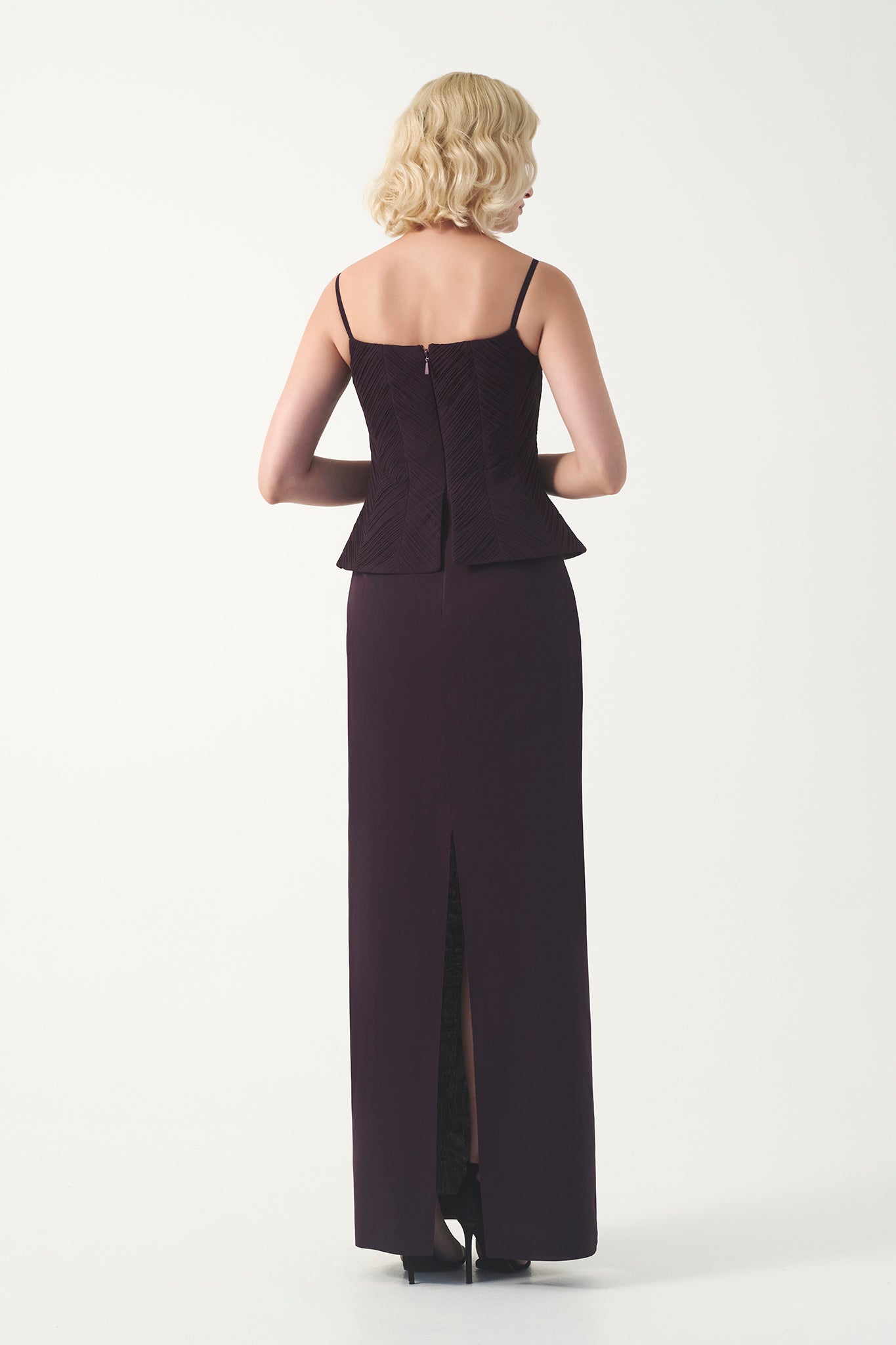 spaghetti strap pleated long chiffon dress