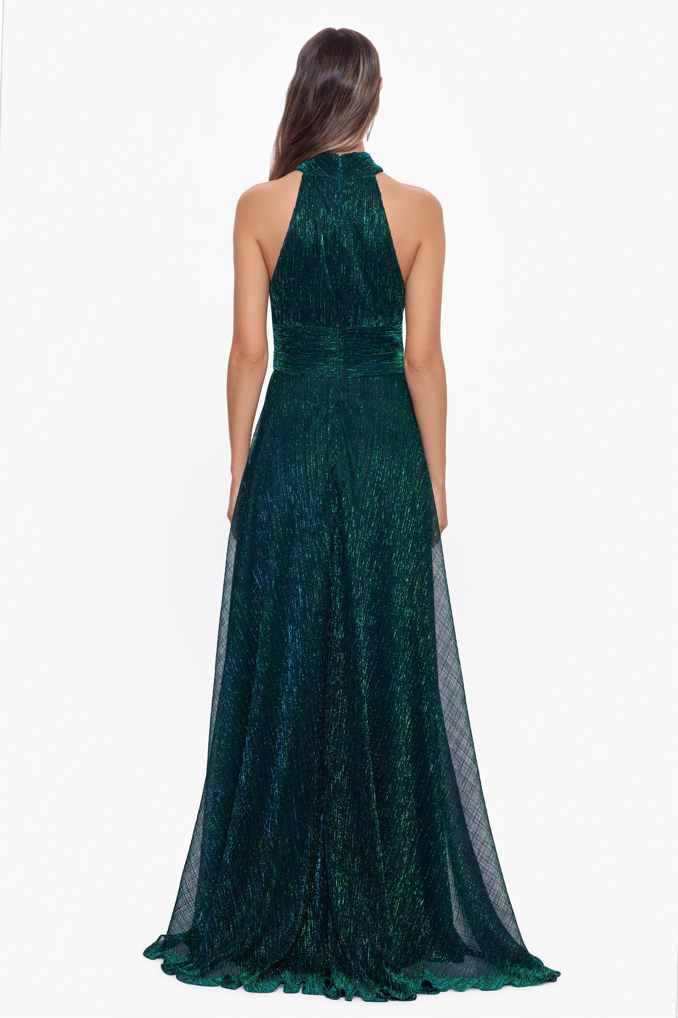“Stella” Metallic Halter Wrap Skirt Dress