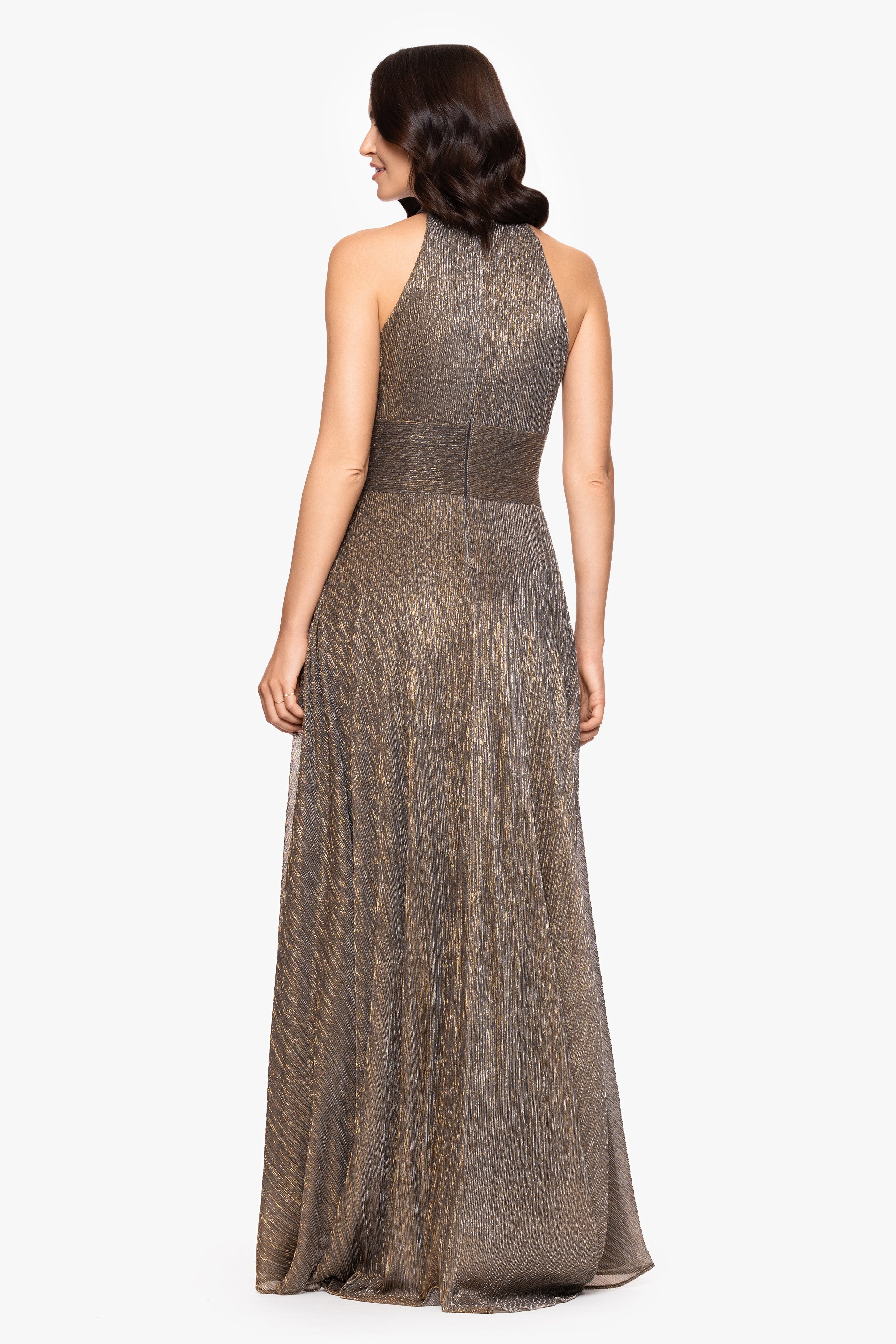 “Stella” Metallic Halter Wrap Skirt Dress