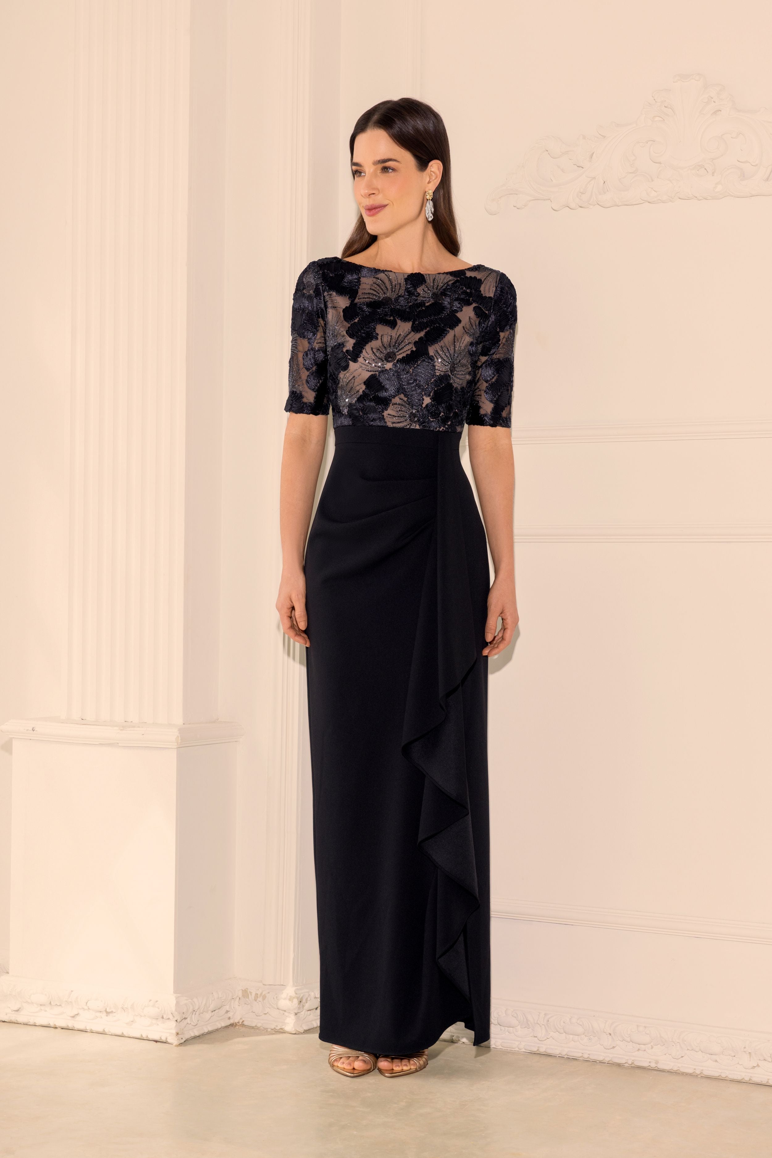 Petite “Mel” Soutache & Scuba Crepe Dress