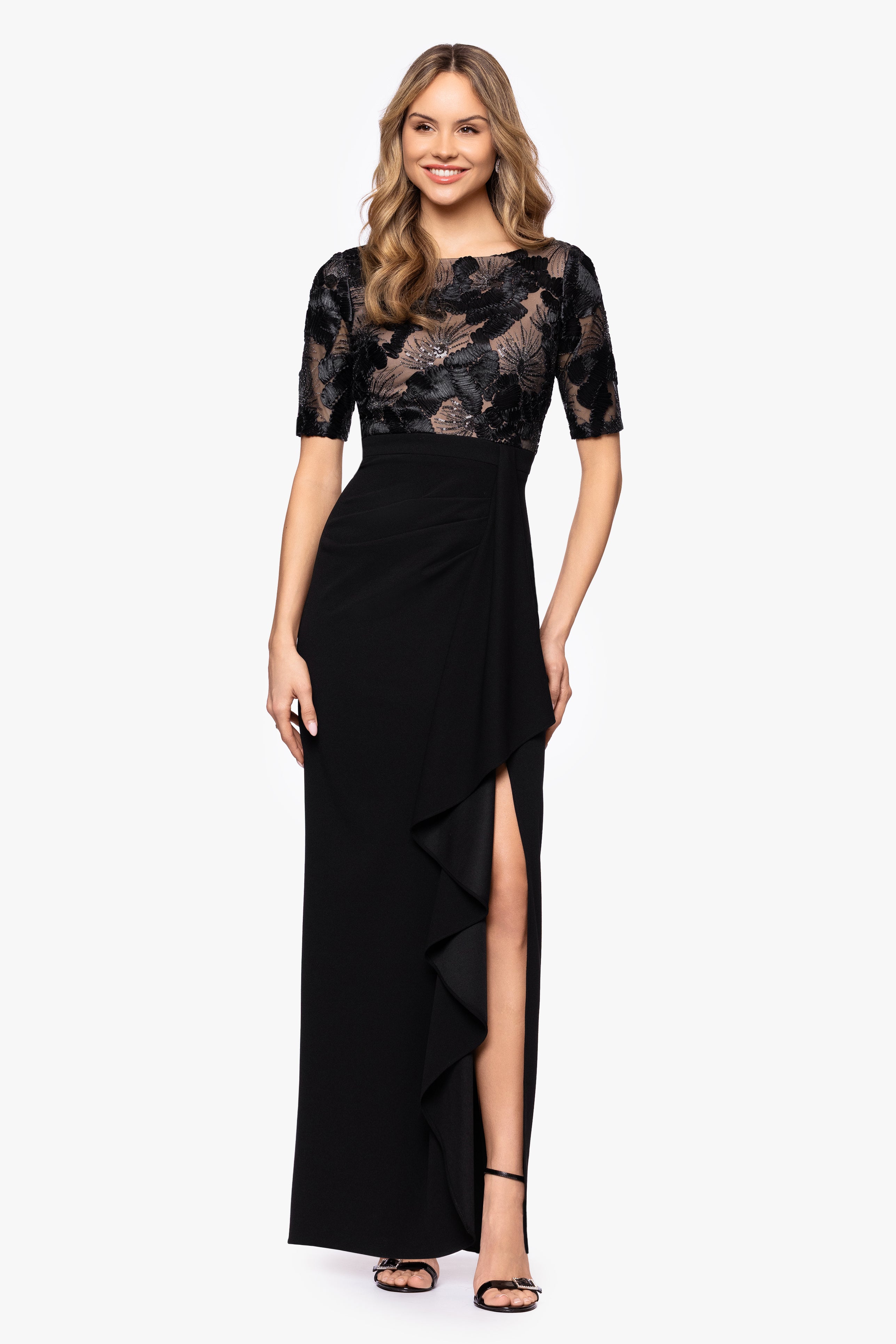 Petite “Mel” Soutache & Scuba Crepe Dress