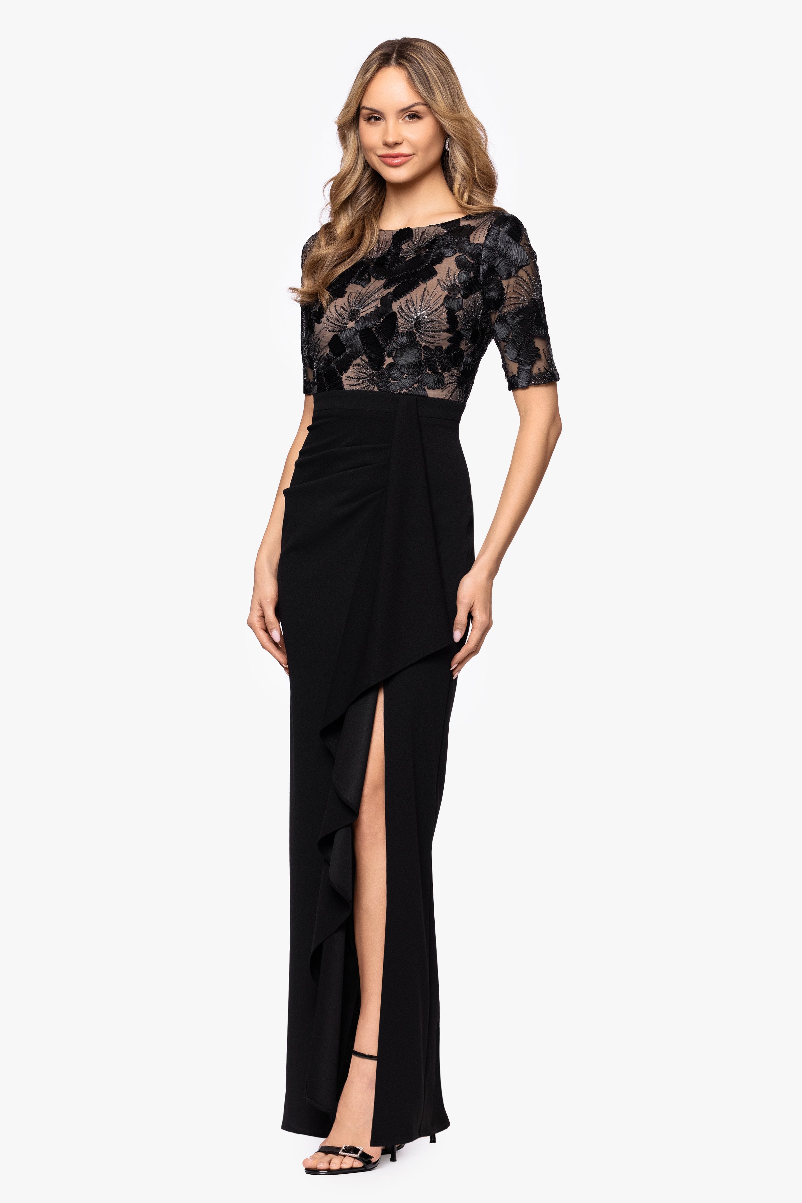 Petite “Mel” Soutache & Scuba Crepe Dress