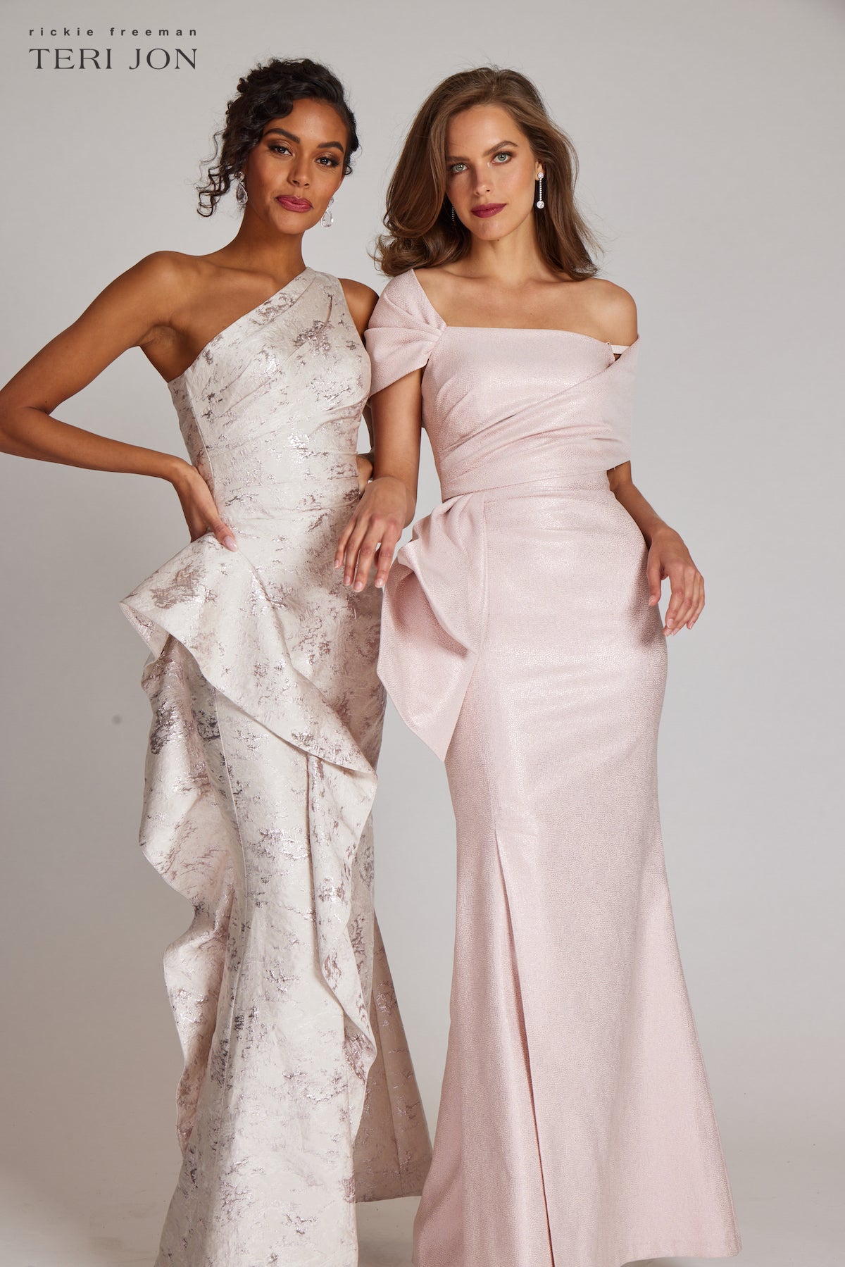 Jacquard One Shoulder Side Ruffle Gown