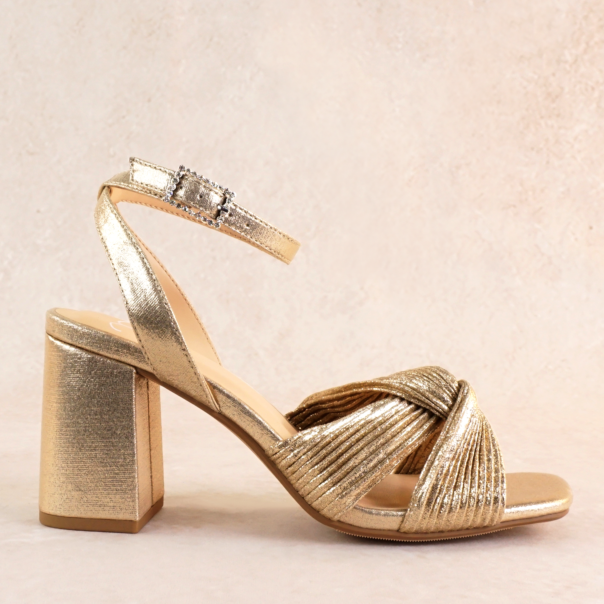 Baron Pleated Shimmer Block Heels