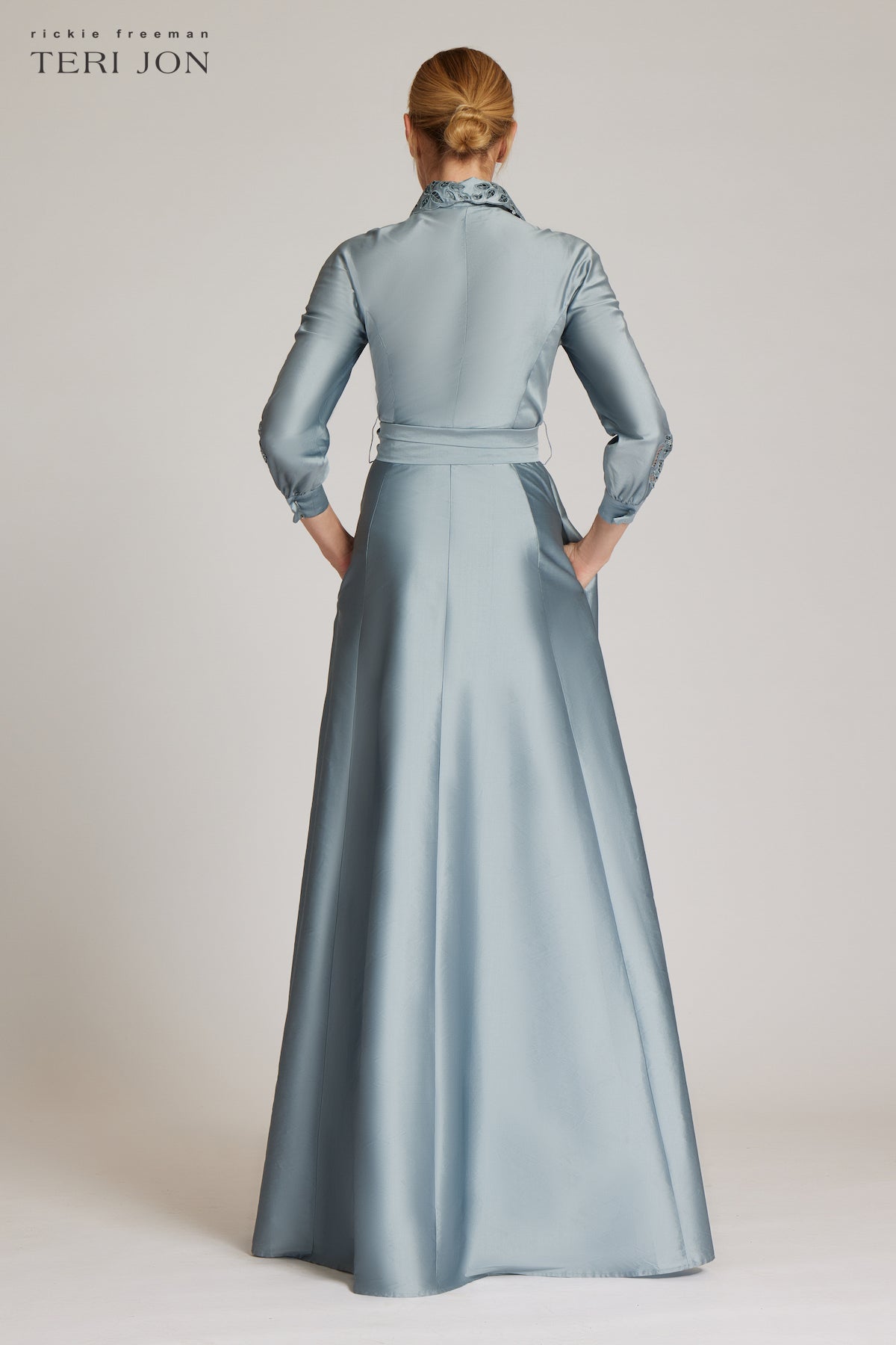 Taffeta Shirtdress Gown With Eyelet Detail