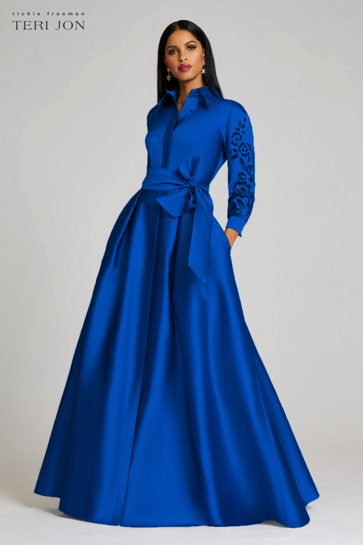 Taffeta Shirtdress Gown With Eyelet Detail