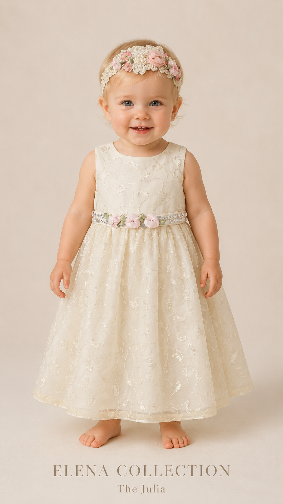 The Julia | Vintage Embroidered Organza Baby Dress & Headband