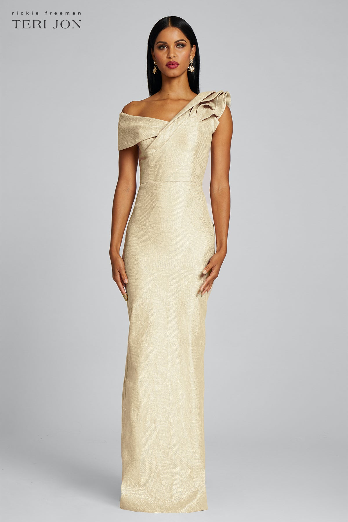 Metallic Jacquard Ruffle Gown