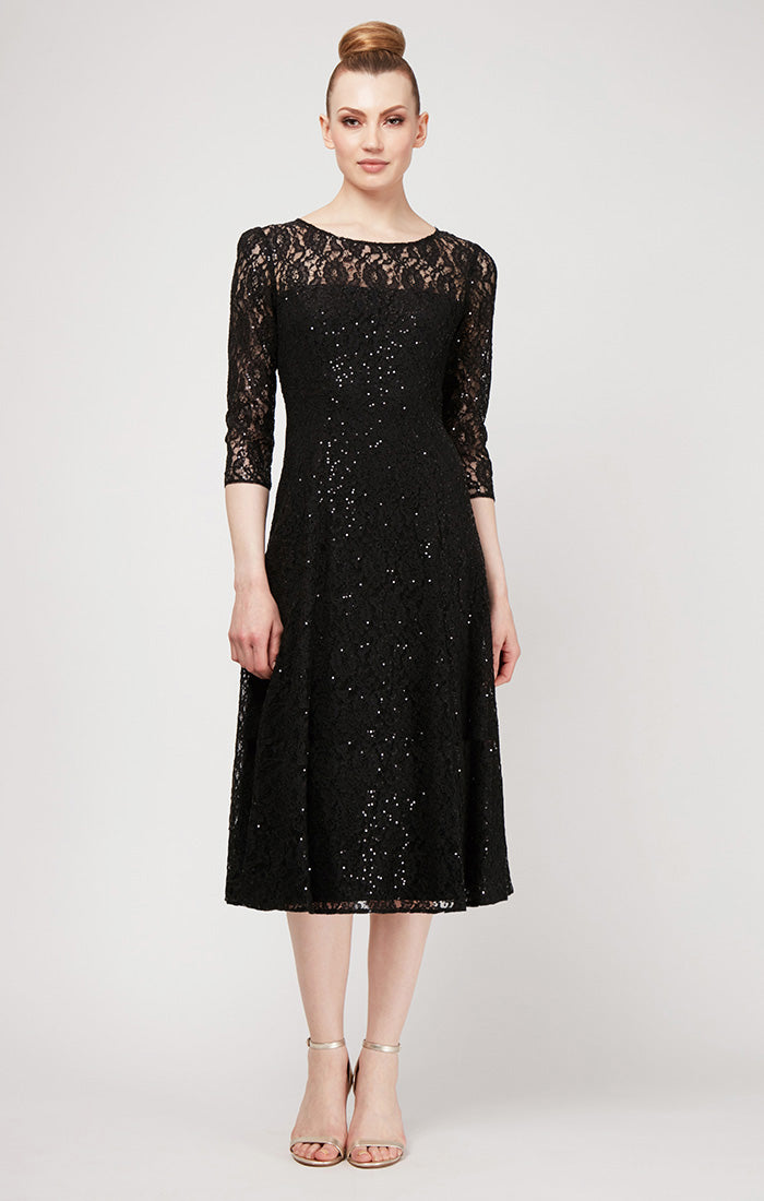 3/4 Sleeve Sequin Lace Cocktail Dress