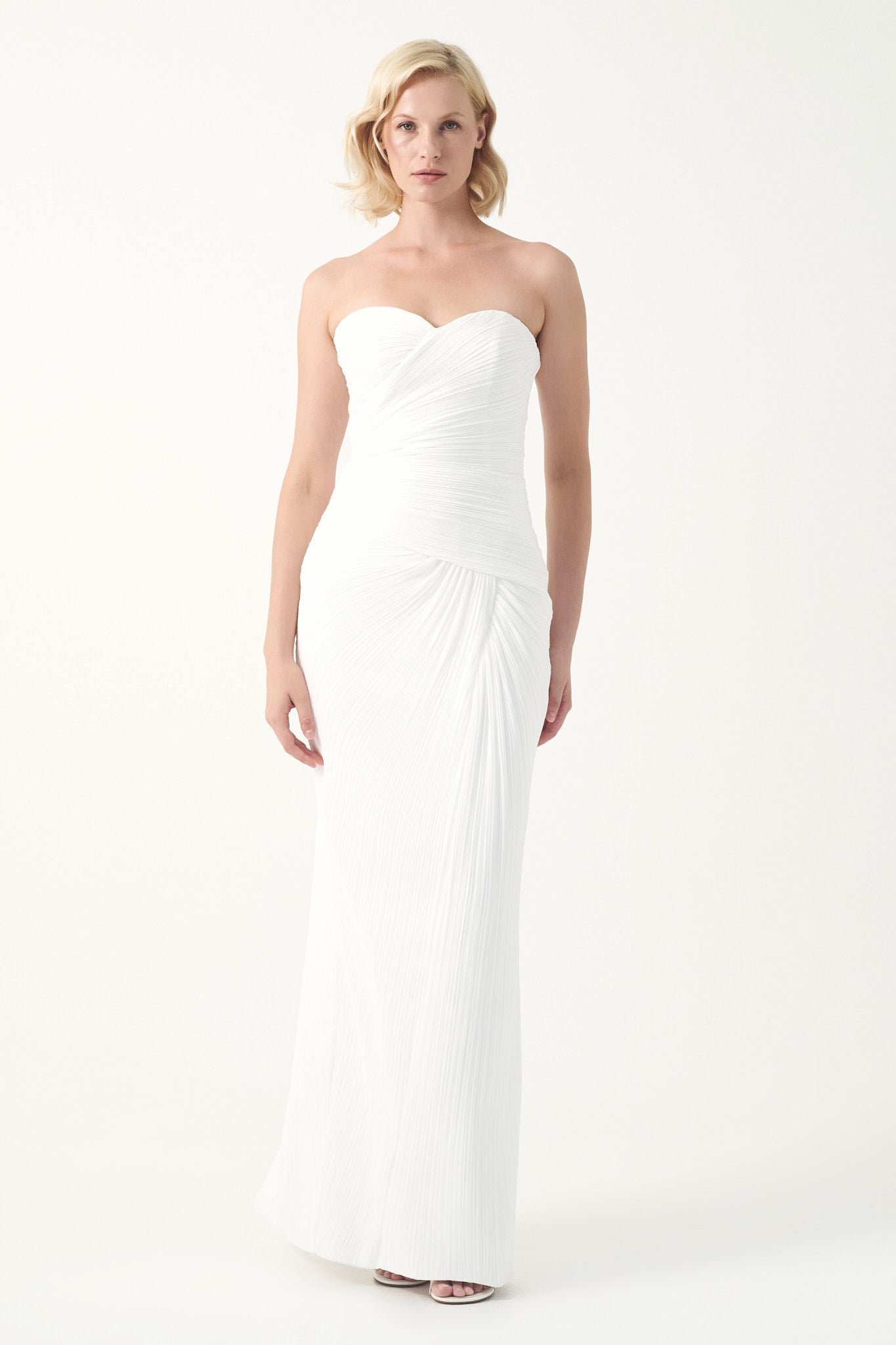 Strapless Pleated Chiffon Bridal Gown with Veil