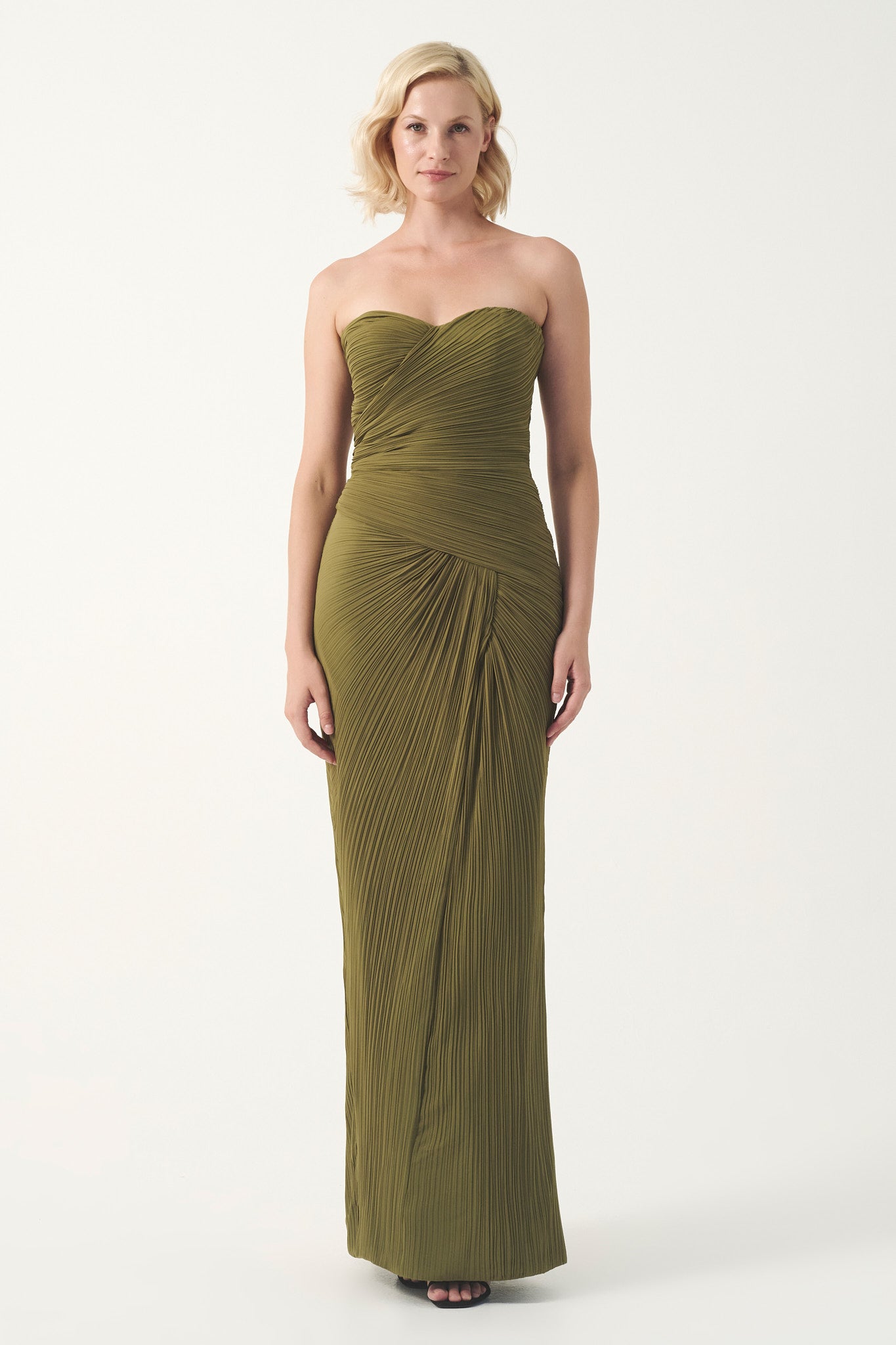 Strapless Pleated Chiffon Bridal Gown with Veil
