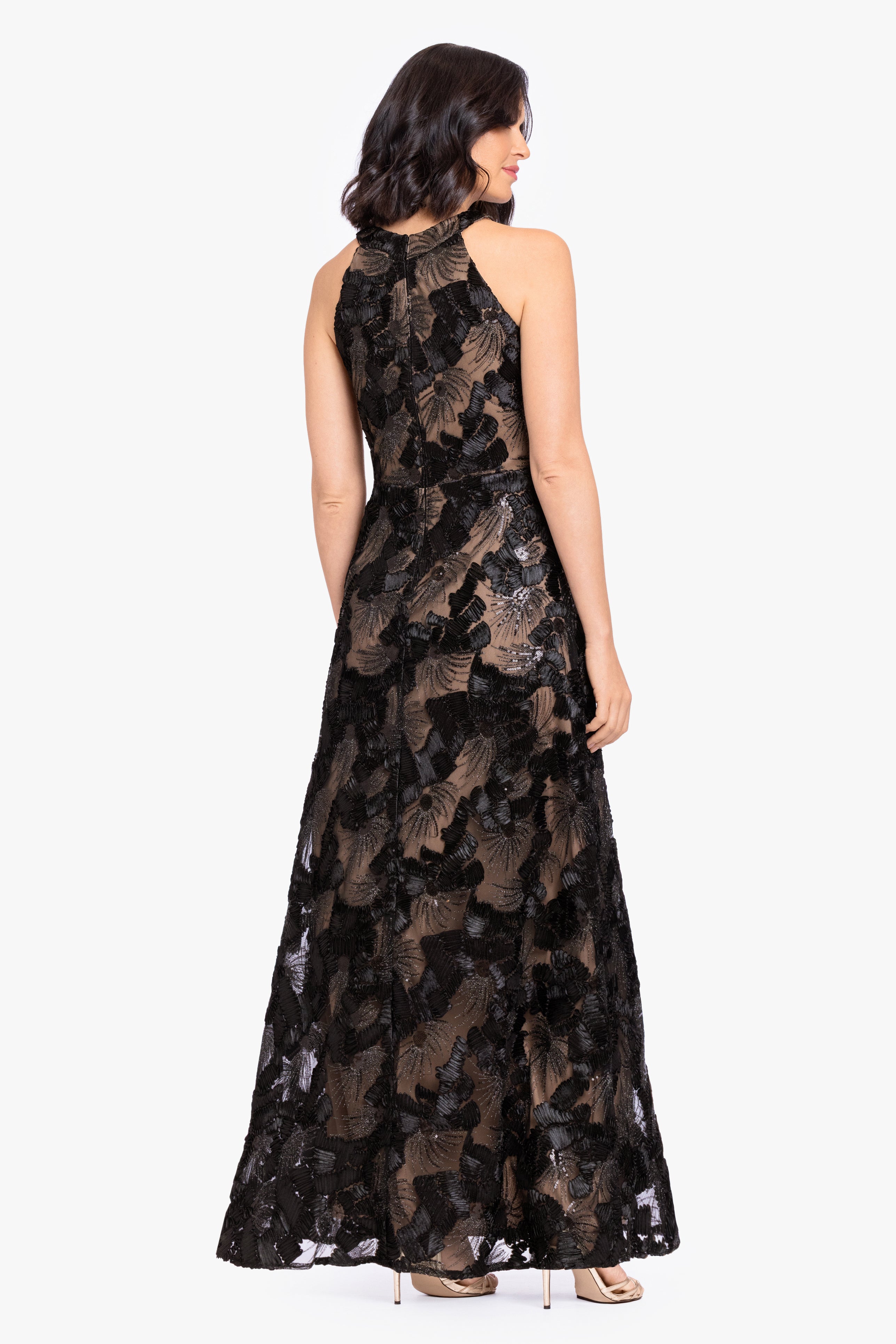 “Fabiana” Soutache Sequin Halter Neck Dress