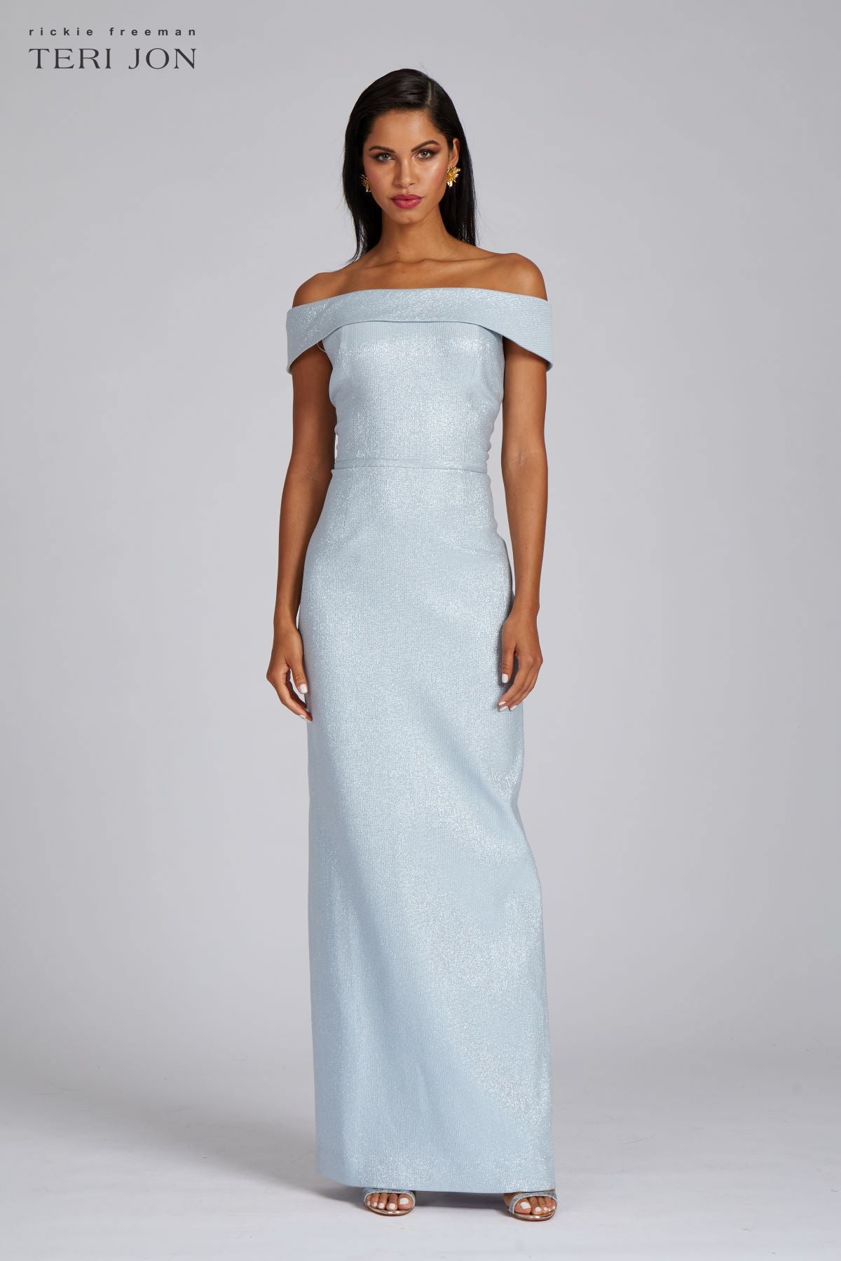 Jacquard Off The Shoulder Column Gown
