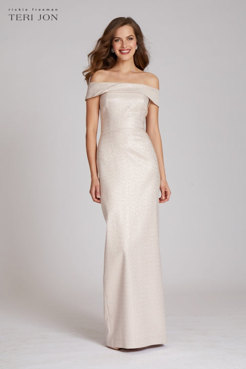 Jacquard Off The Shoulder Column Gown