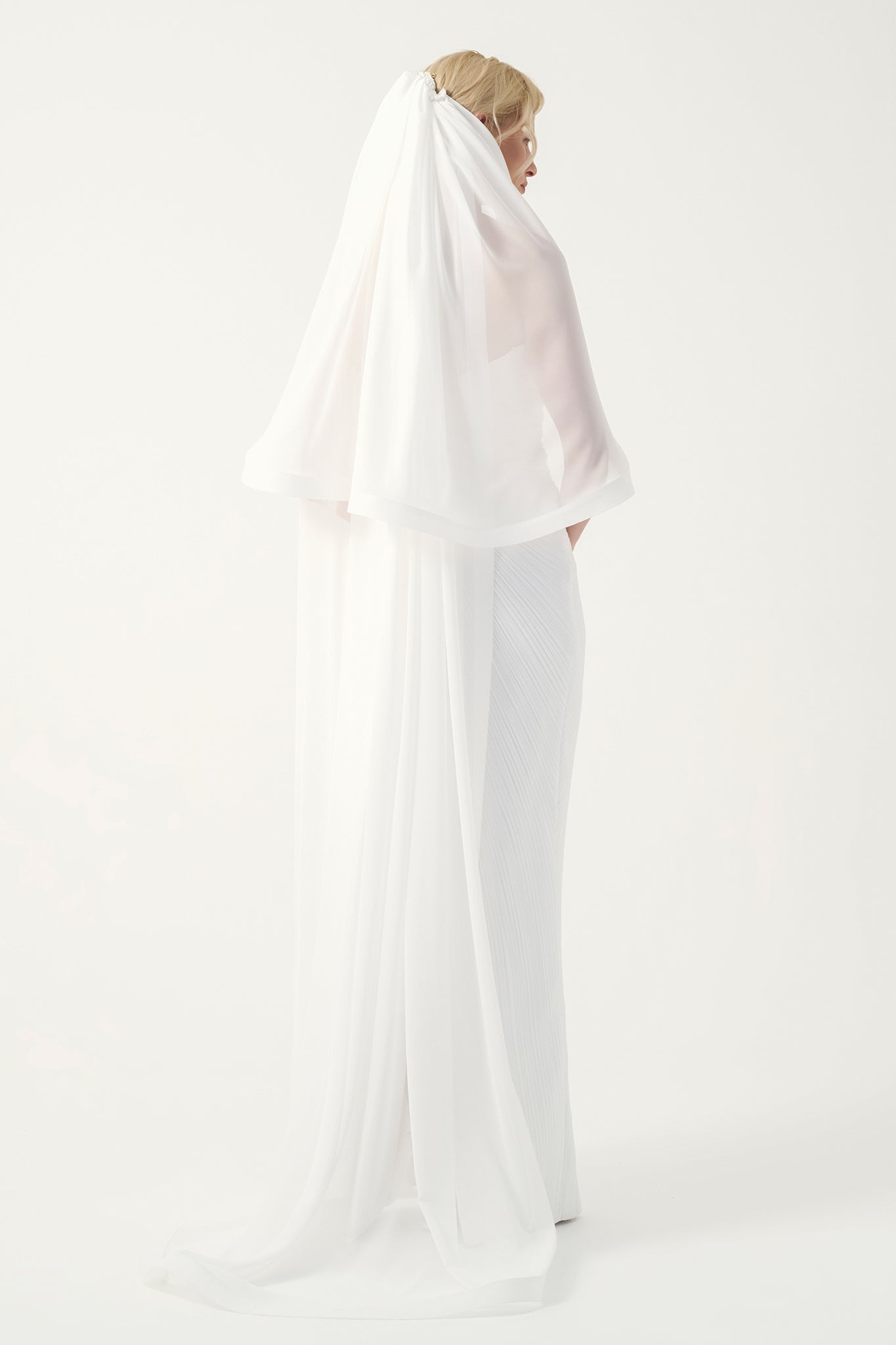 Strapless Draped Pleated Mermaid Gown with veil