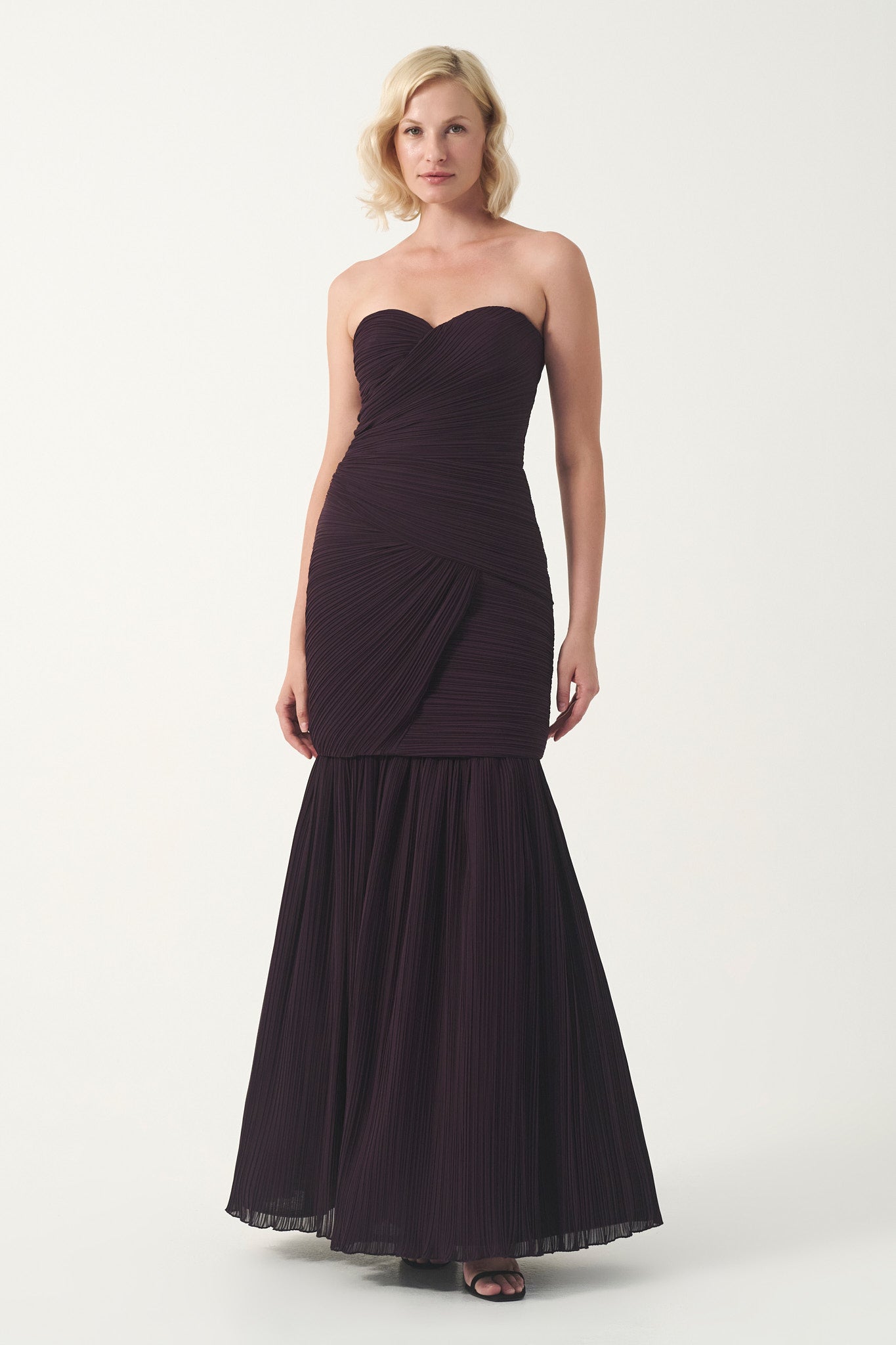 Strapless Draped Pleated Mermaid Gown with veil