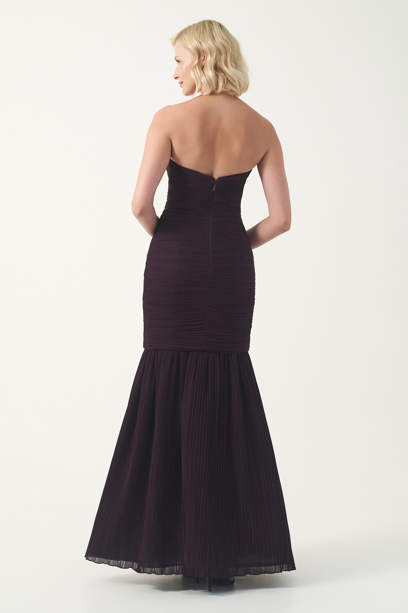 Strapless Draped Pleated Mermaid Gown with veil