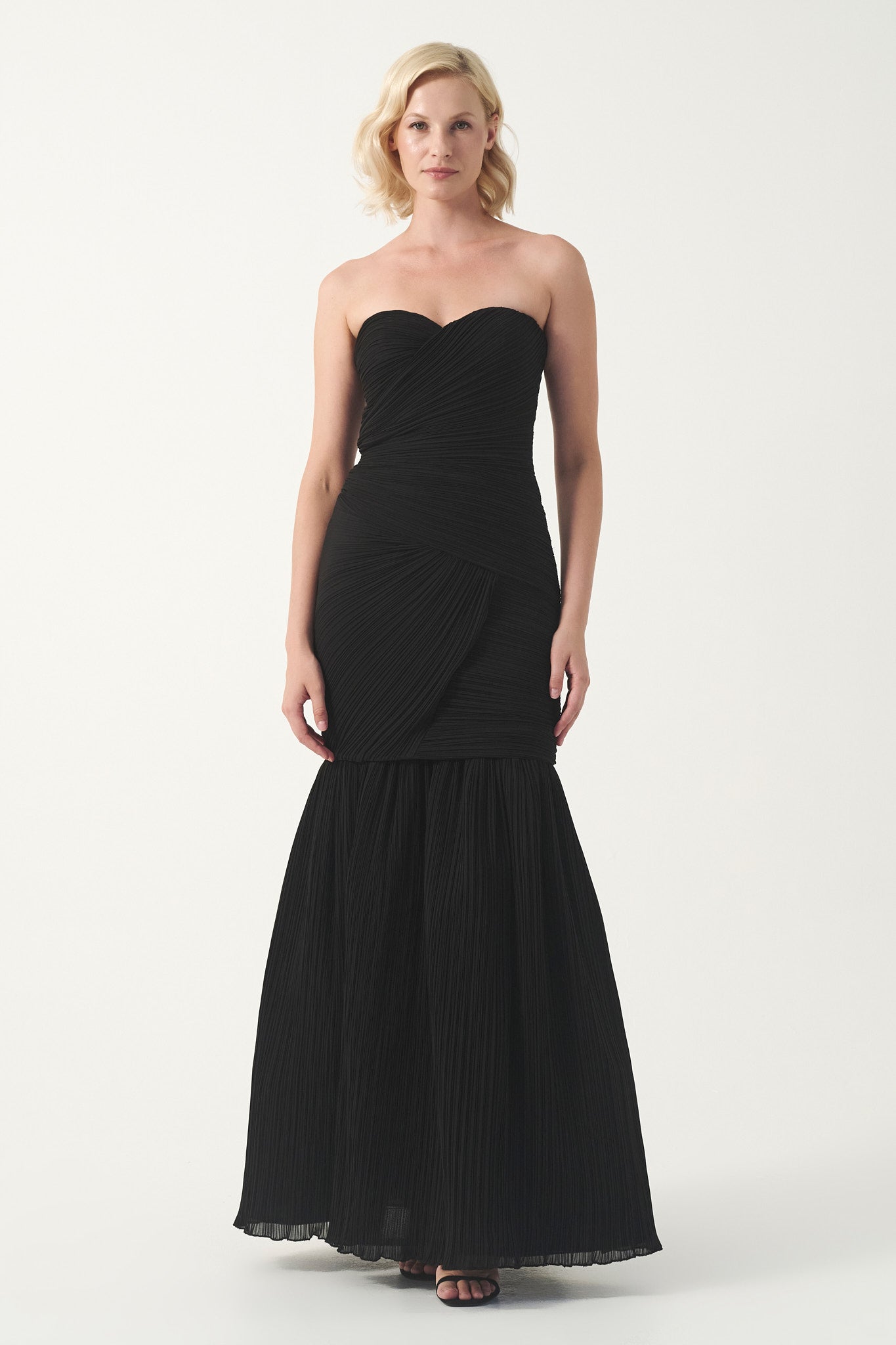 Strapless Draped Pleated Mermaid Gown with veil