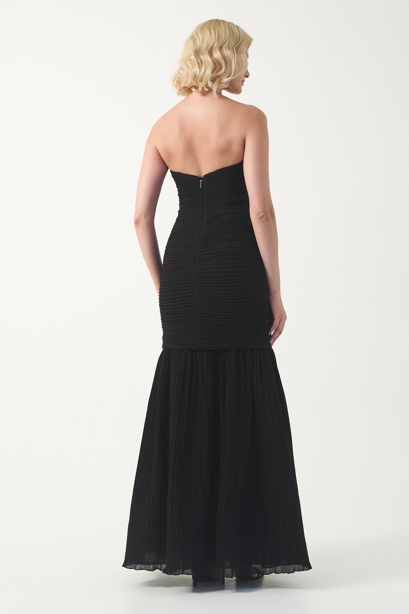 Strapless Draped Pleated Mermaid Gown with veil