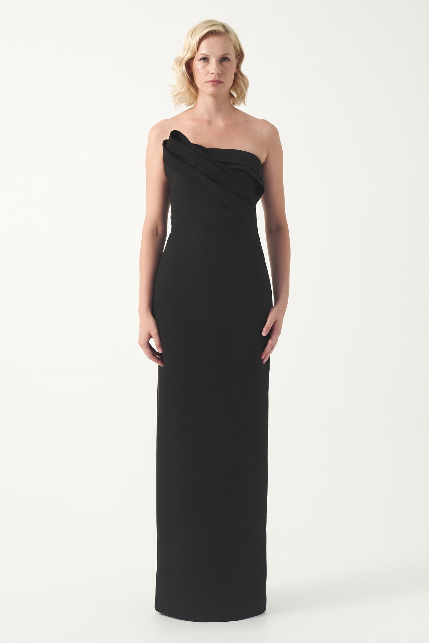 One-Shoulder Soft Draped Column Gown