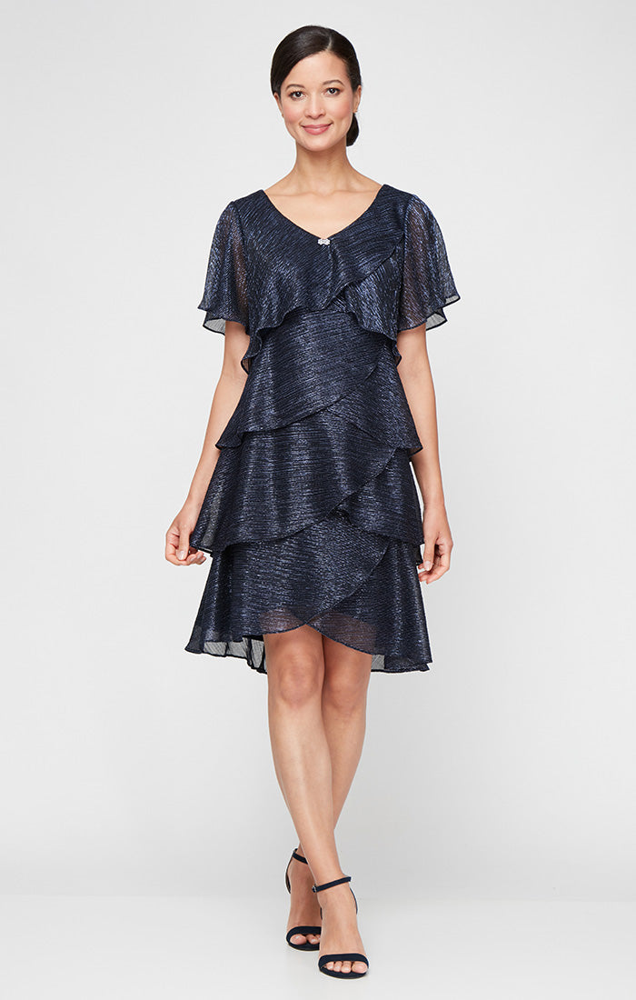 Shimmer Bodre Chiffon Tiered Cocktail Dress
