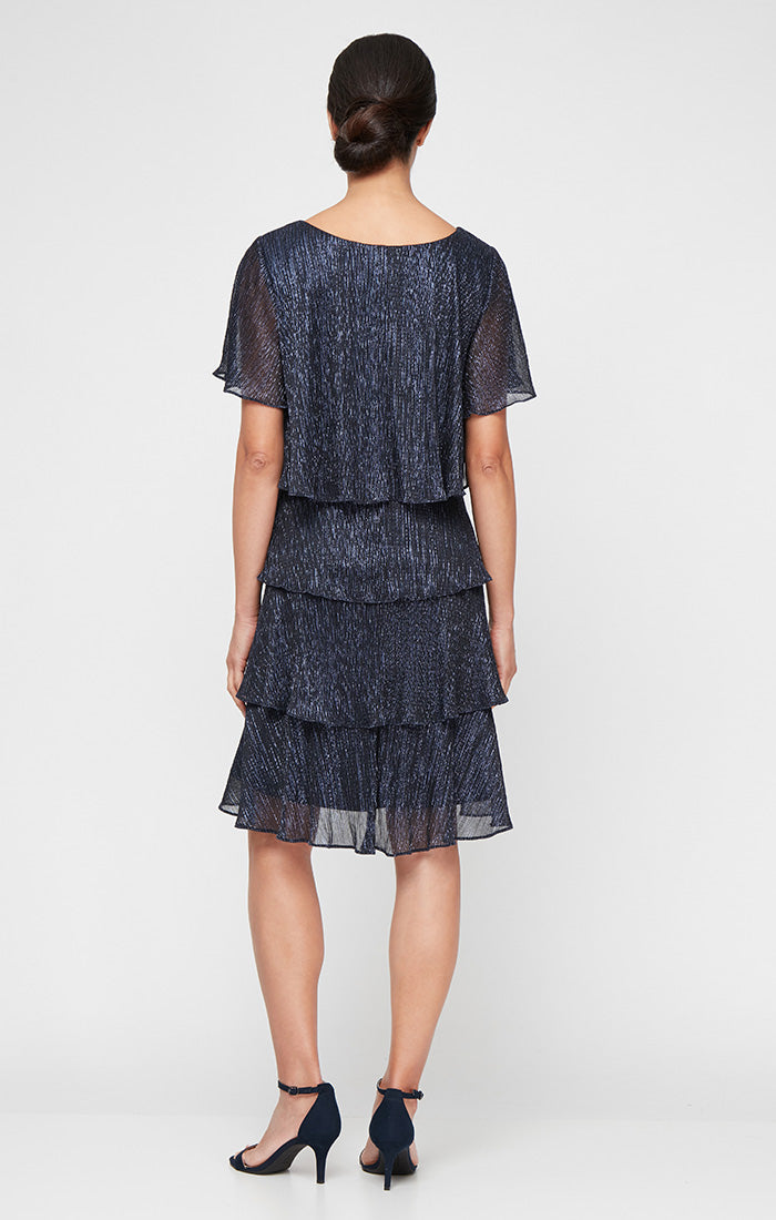 Shimmer Bodre Chiffon Tiered Cocktail Dress