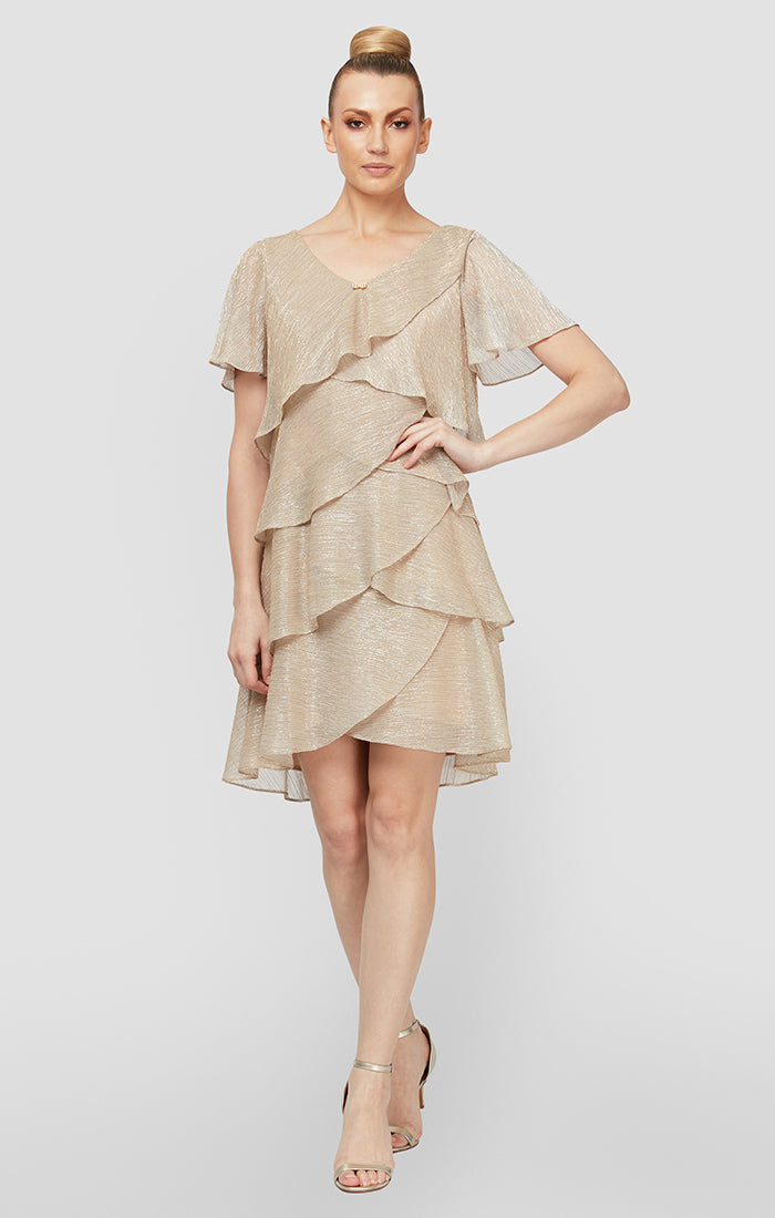 Shimmer Bodre Chiffon Tiered Cocktail Dress