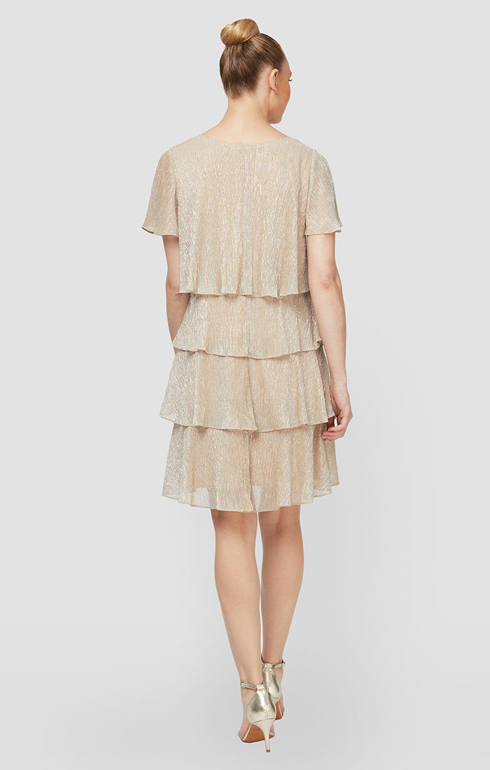 Shimmer Bodre Chiffon Tiered Cocktail Dress