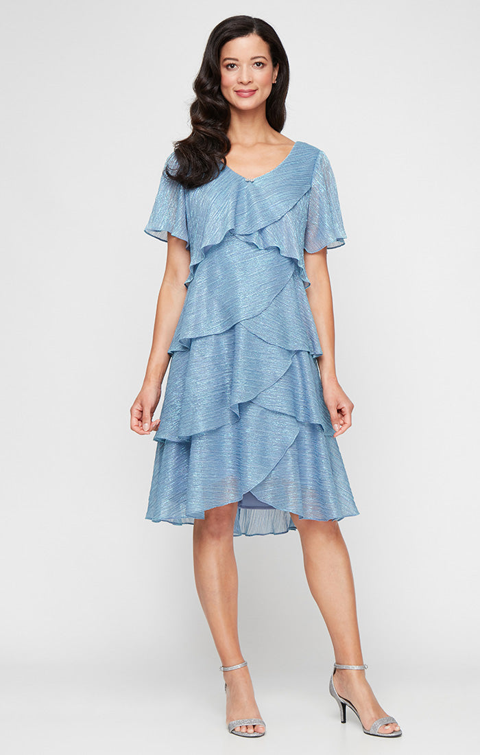 Shimmer Bodre Chiffon Tiered Cocktail Dress