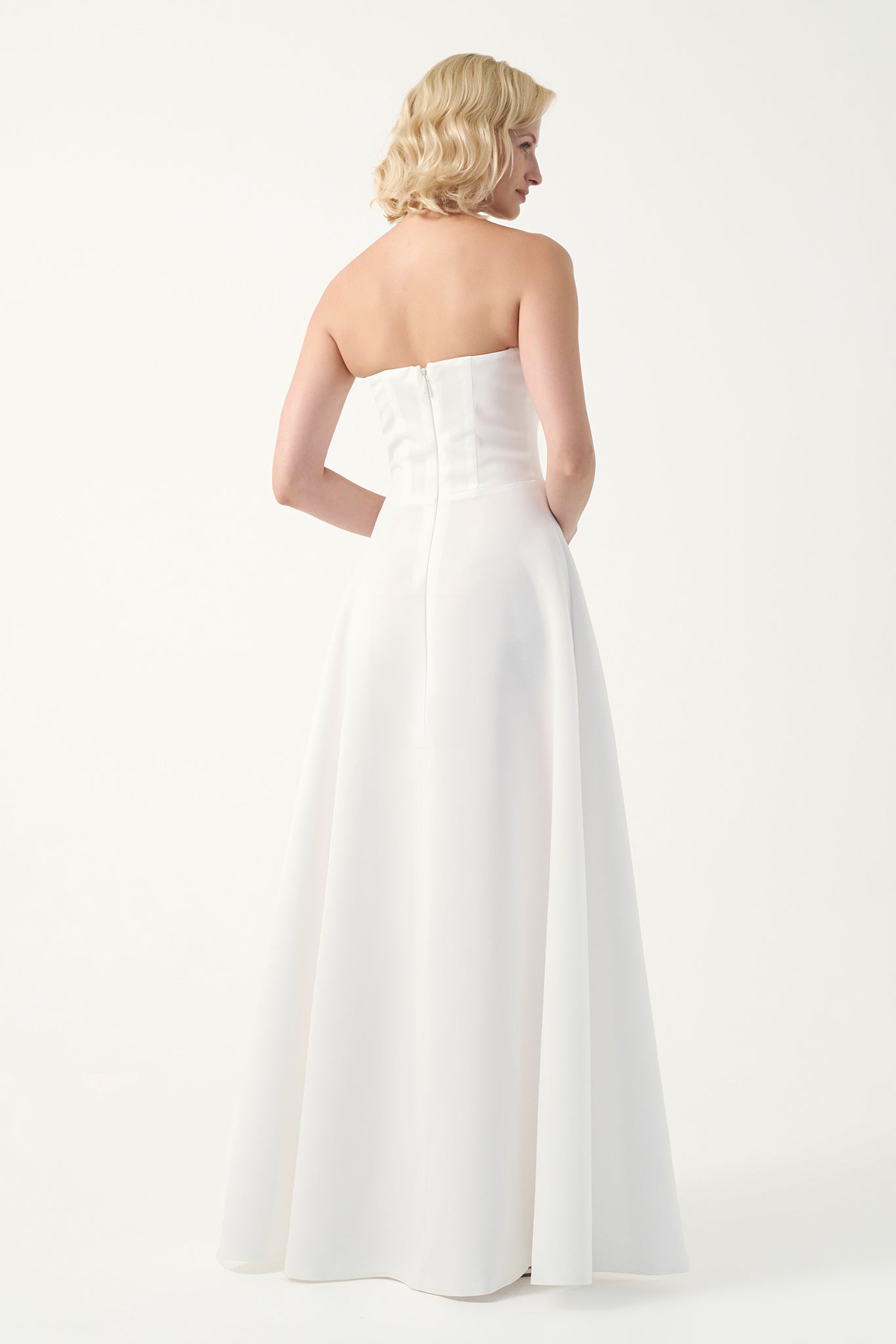 Asymmetric Draped A-Line Gown