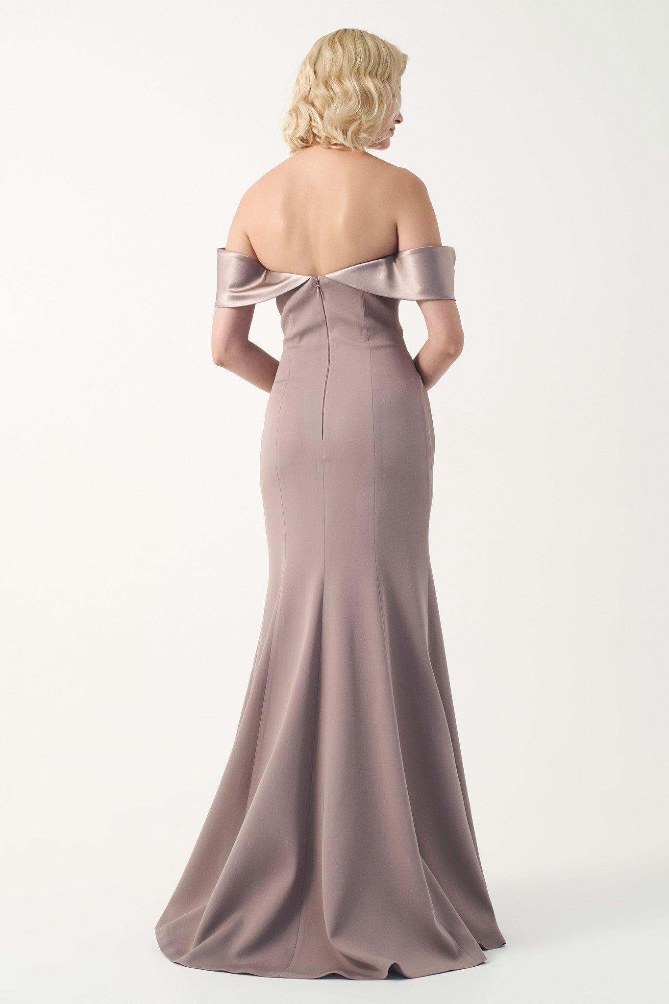 Off-Shoulder Satin & Crepe Gown