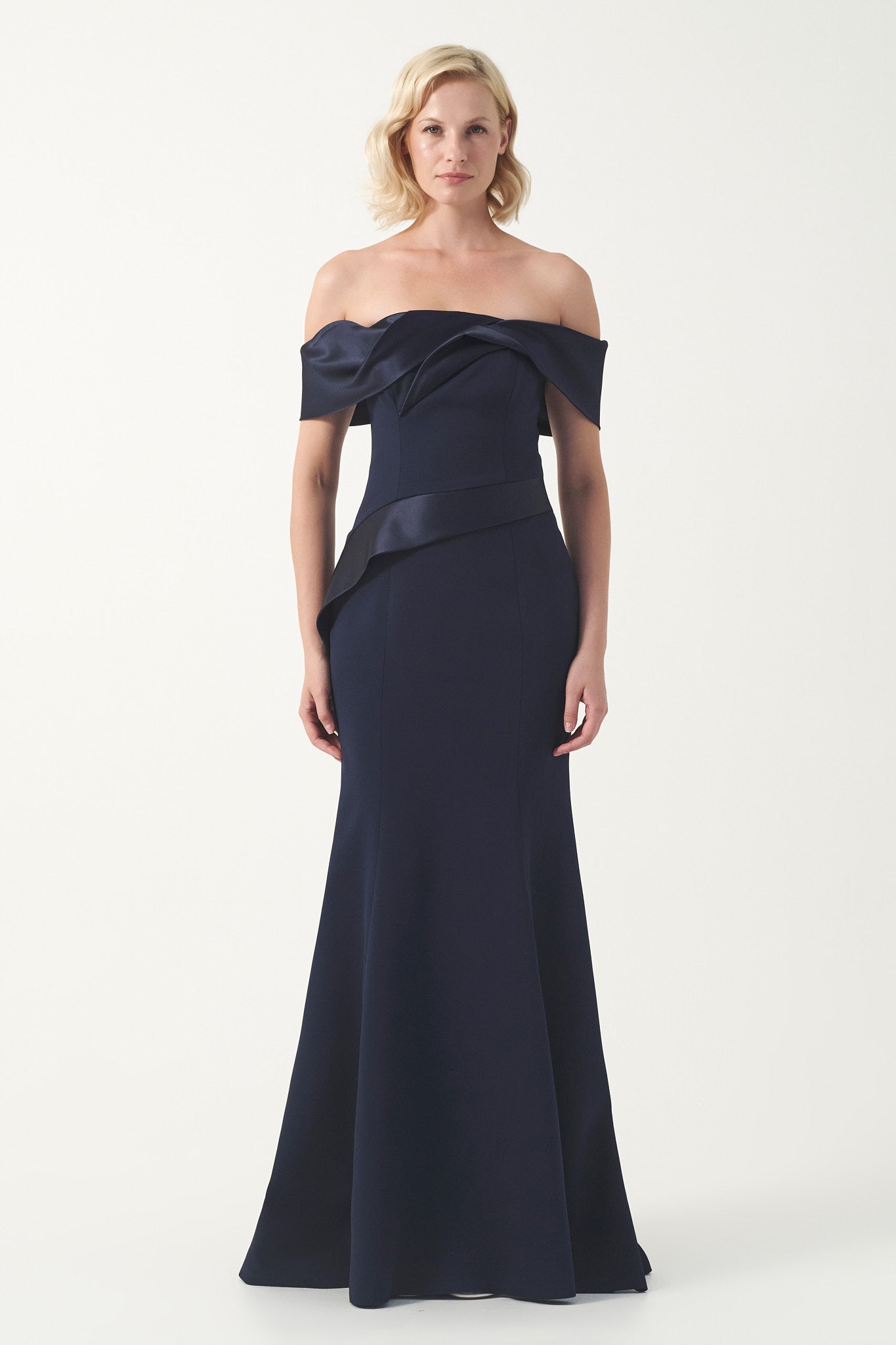 Off-Shoulder Satin & Crepe Gown