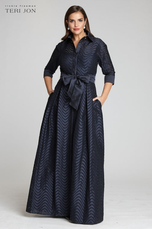 Taffeta Chevron Eyelet Shirt Waist Gown