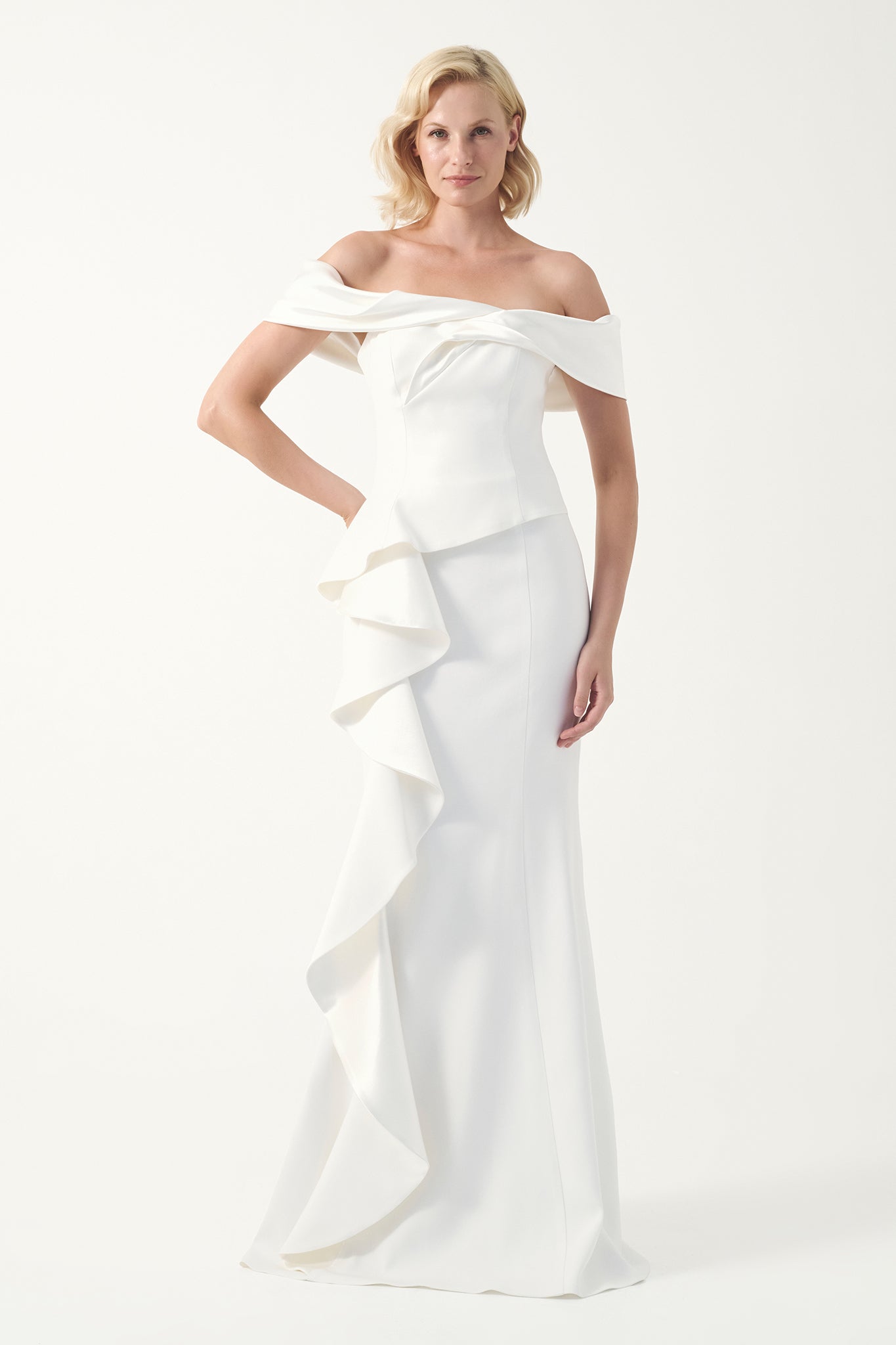 Off-Shoulder Ruffle Draped Gown