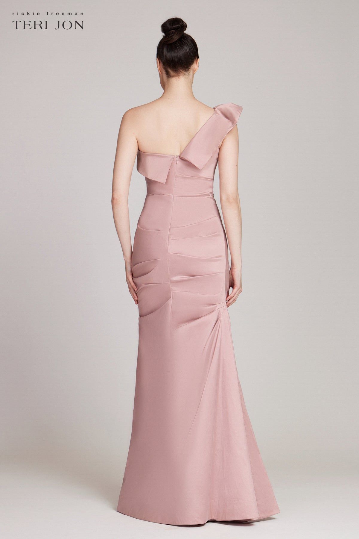 One Shoulder Pleat Draped Stretch Taffeta Gown