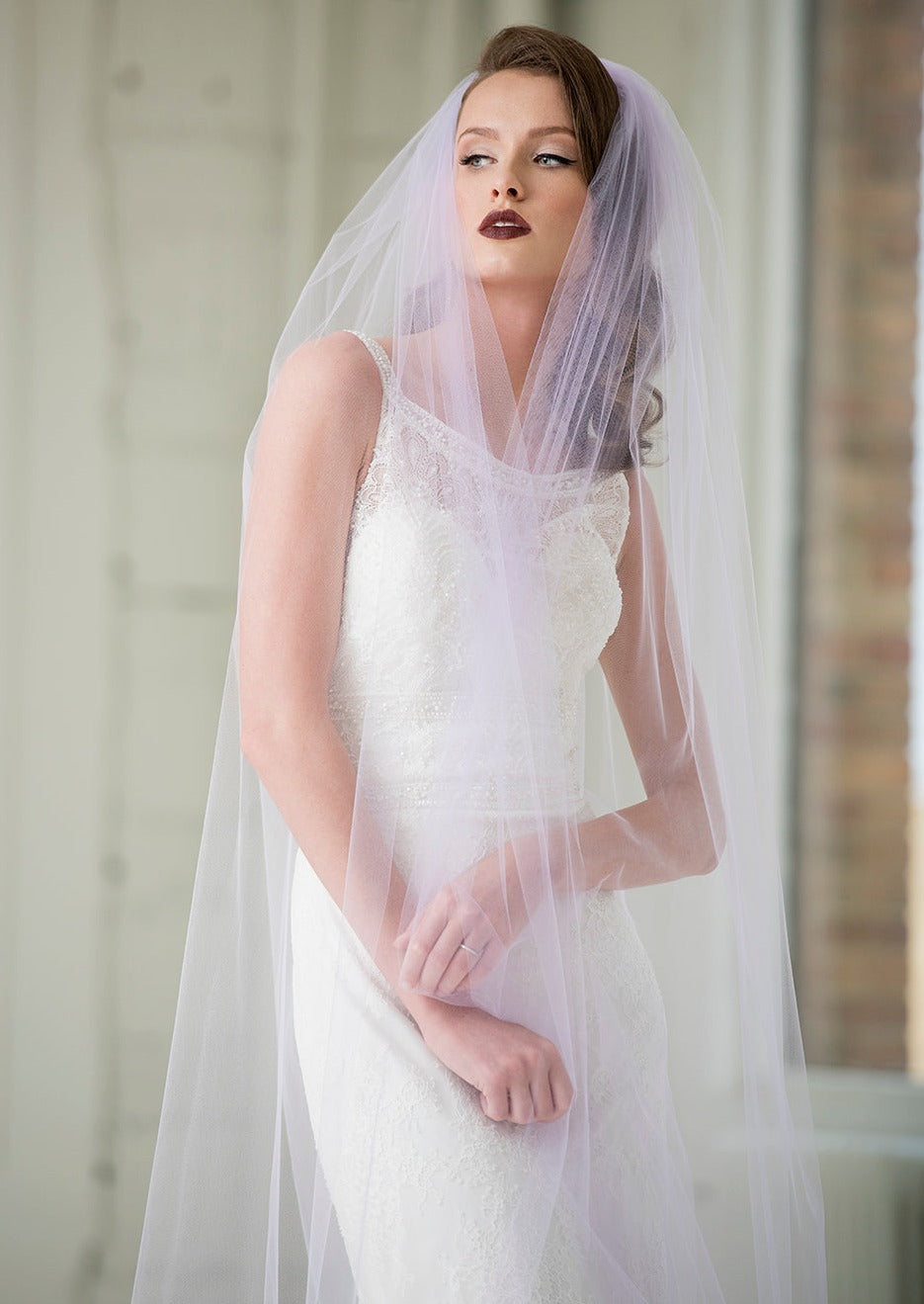 1902 Plain Cathedral Length Veil in Lilac
