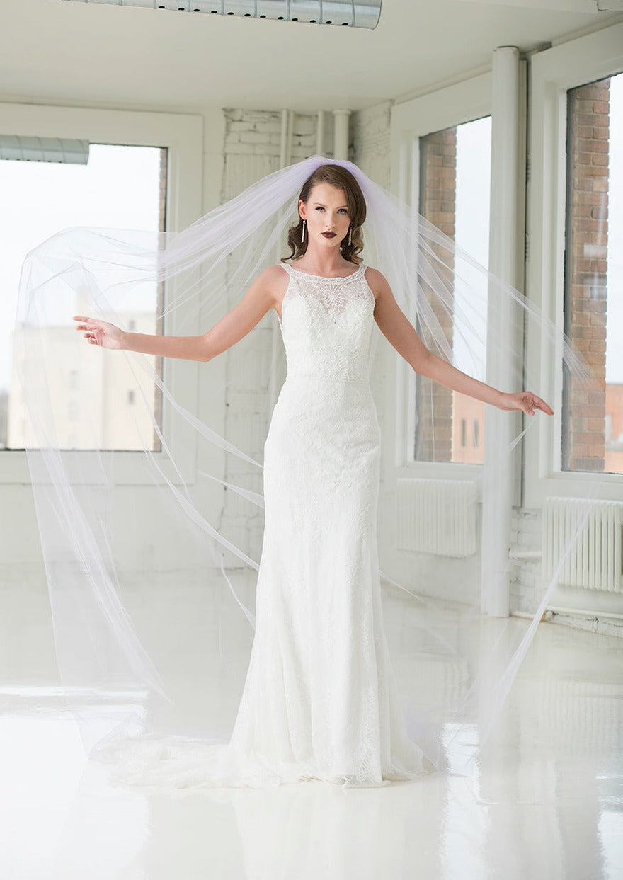 1902 Plain Cathedral Length Veil in Lilac