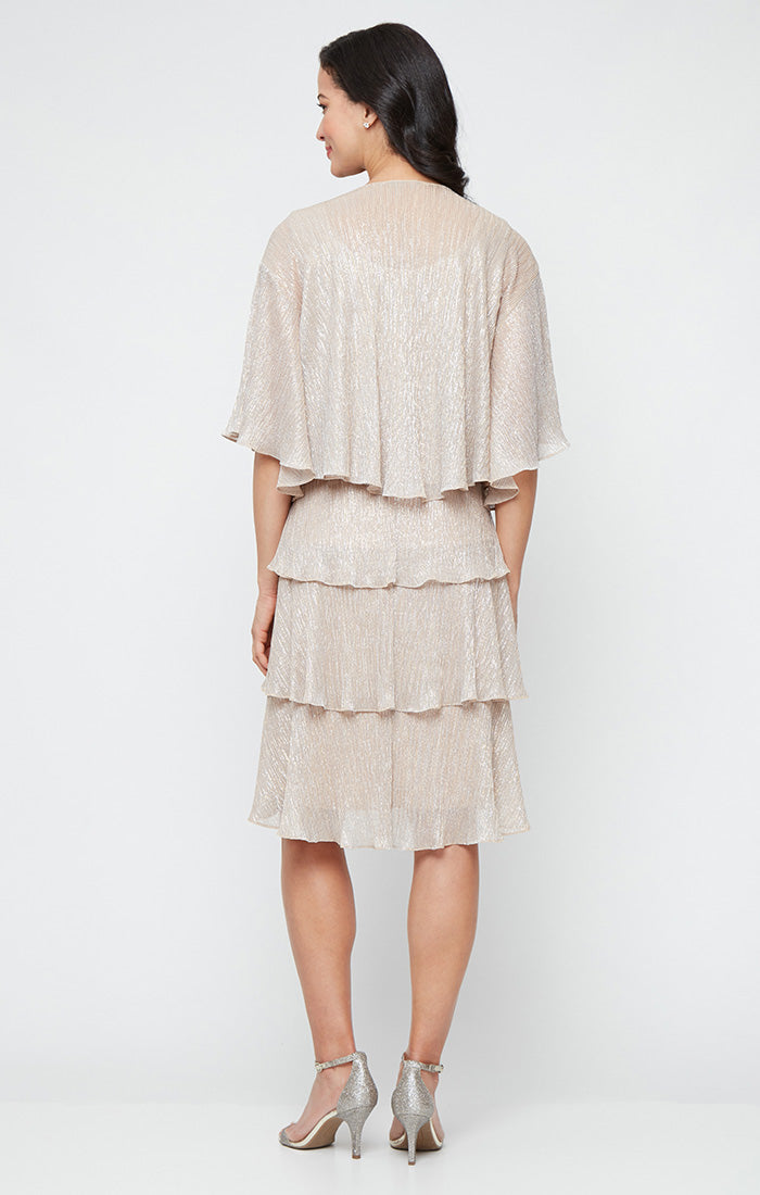 Short Artichoke Tiered Jacket Dress with Embellishment Detail at Neckline