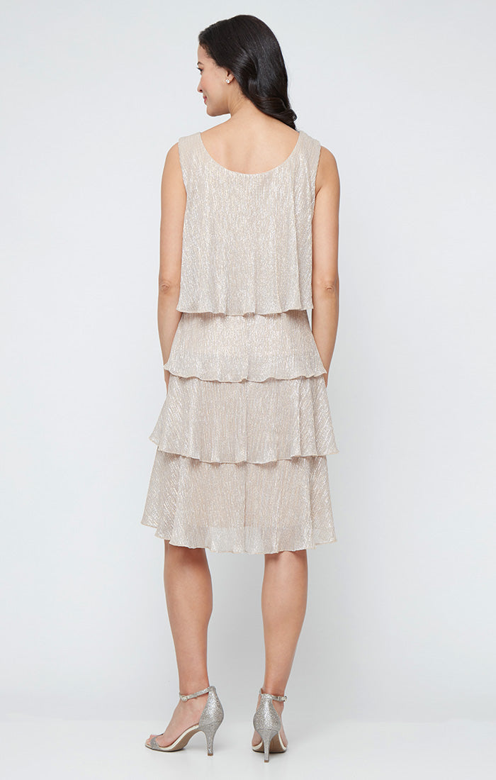Short Artichoke Tiered Jacket Dress with Embellishment Detail at Neckline