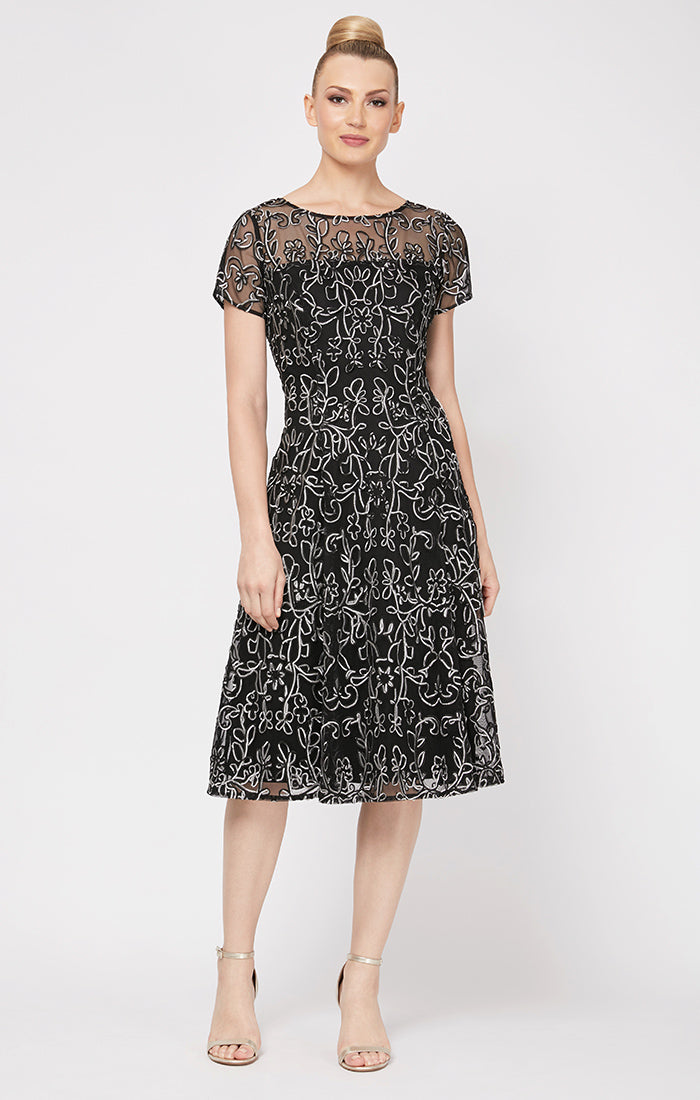 Embroidered Soutache Lace Cocktail Dress