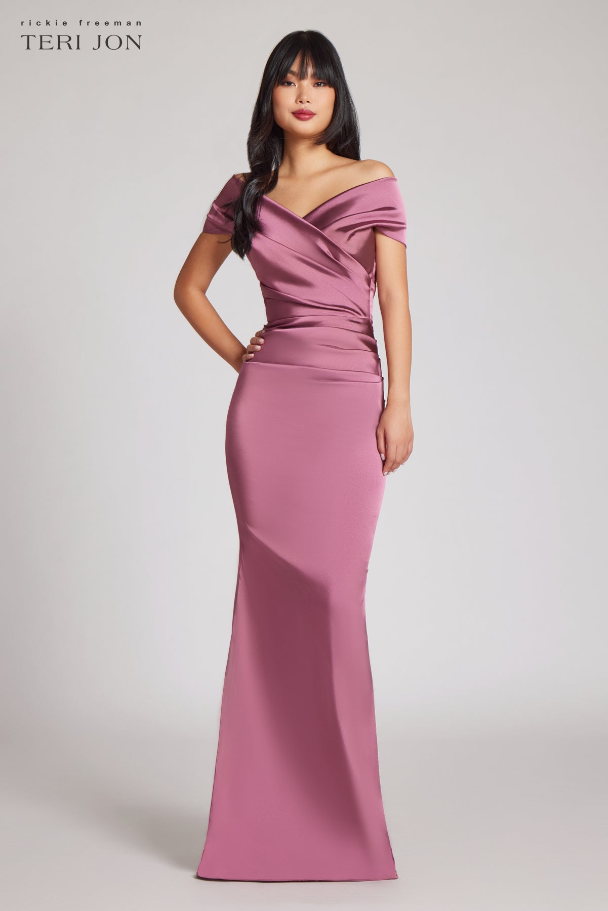 Off The Shoulder Stretch Satin Gown